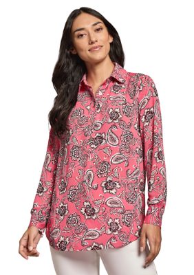 JONES NEW YORK Women's Petite Printed Shirttail Blouse, PS