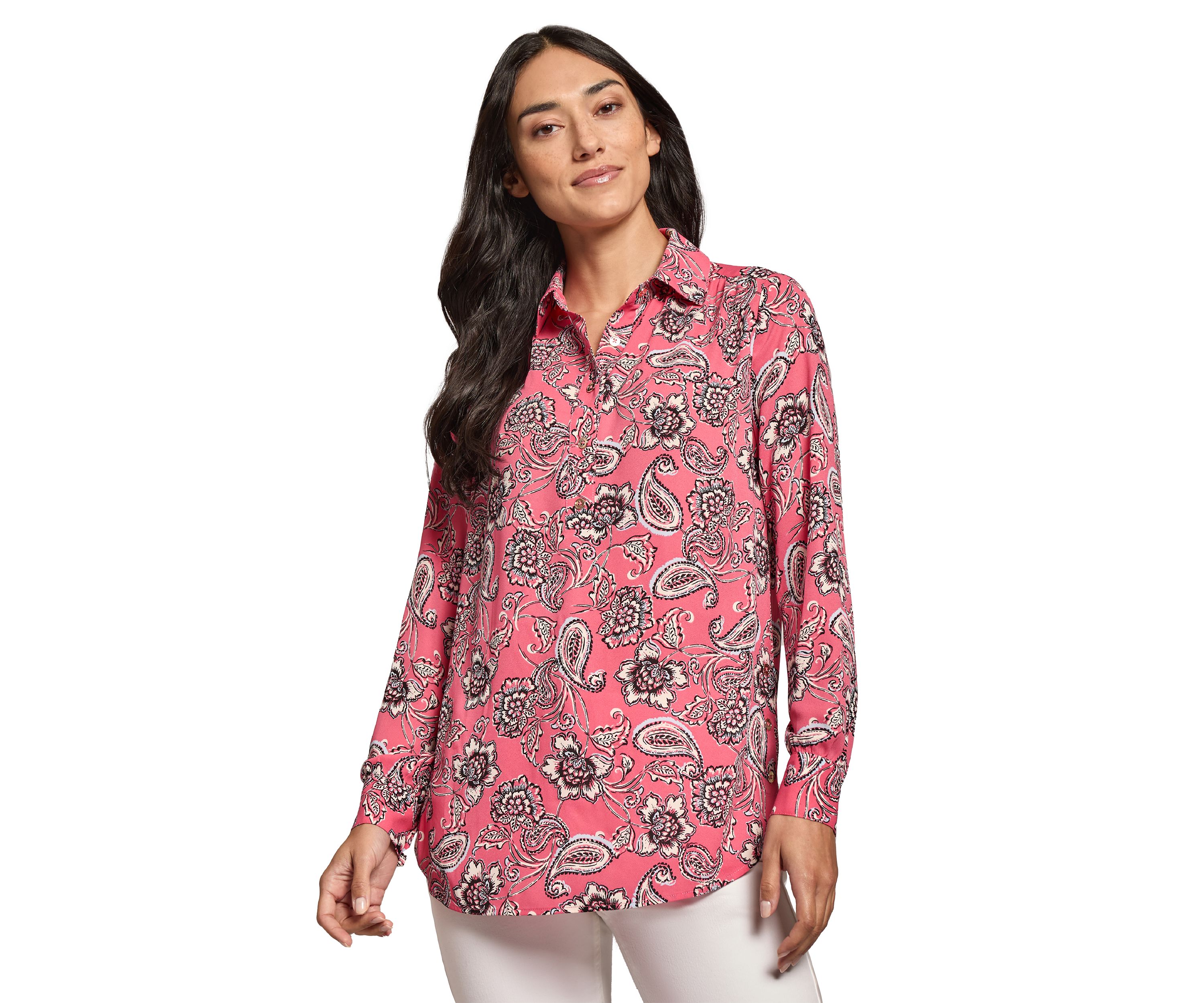 Petite Printed Shirttail Blouse