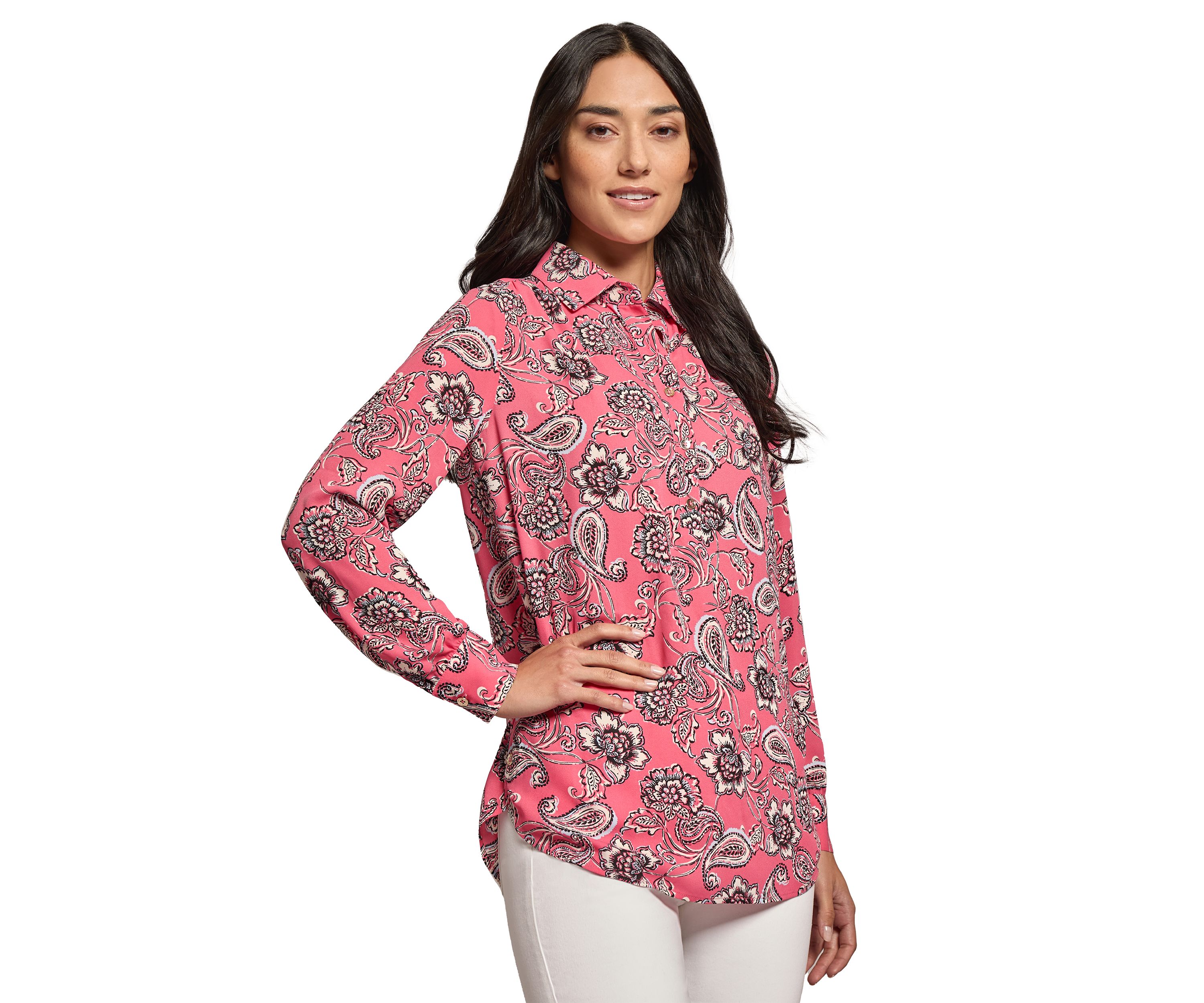 Petite Printed Shirttail Blouse