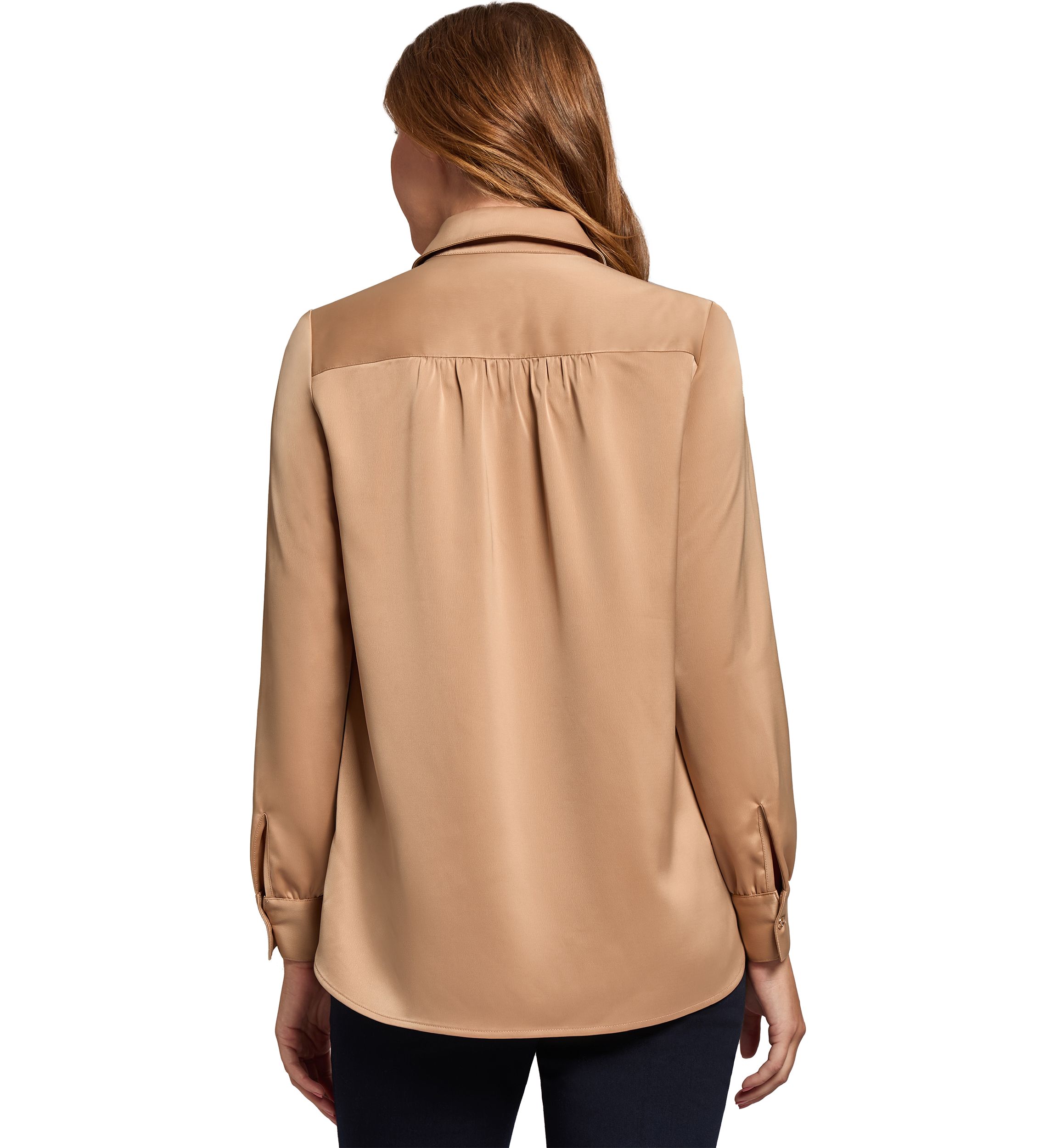 Womens Long Sleeve Side Button Popover Tunic Blouse