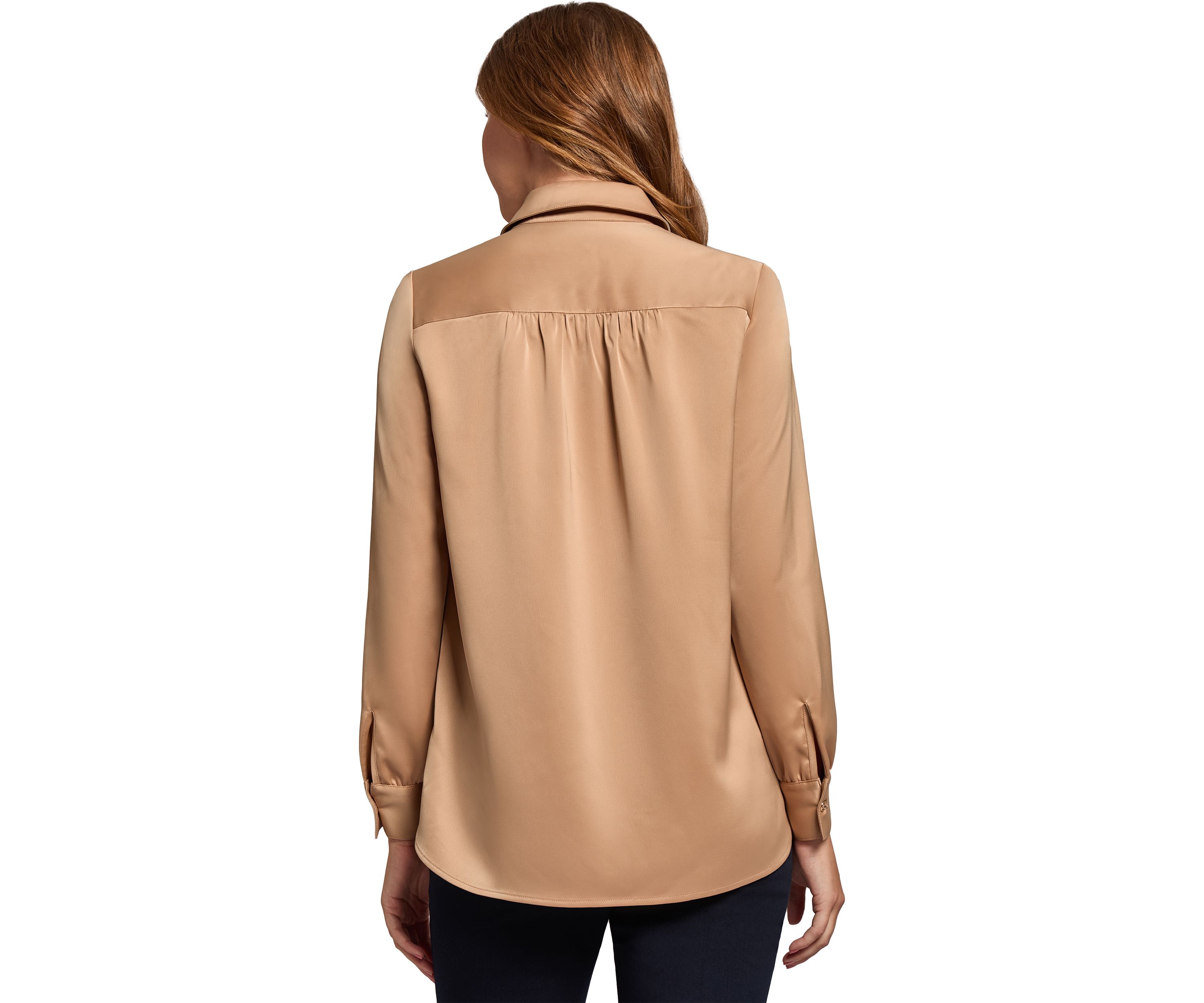 Womens Long Sleeve Side Button Popover Tunic Blouse