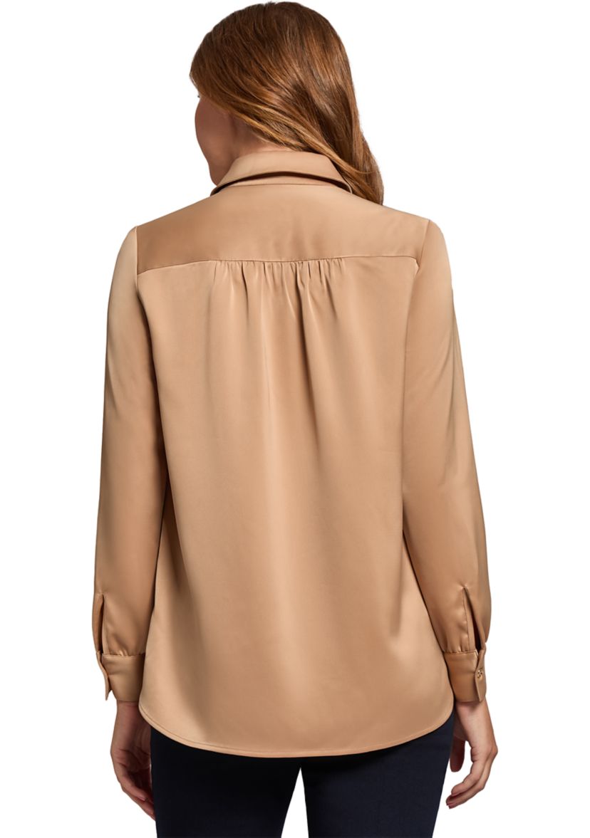 Womens Long Sleeve Side Button Popover Tunic Blouse