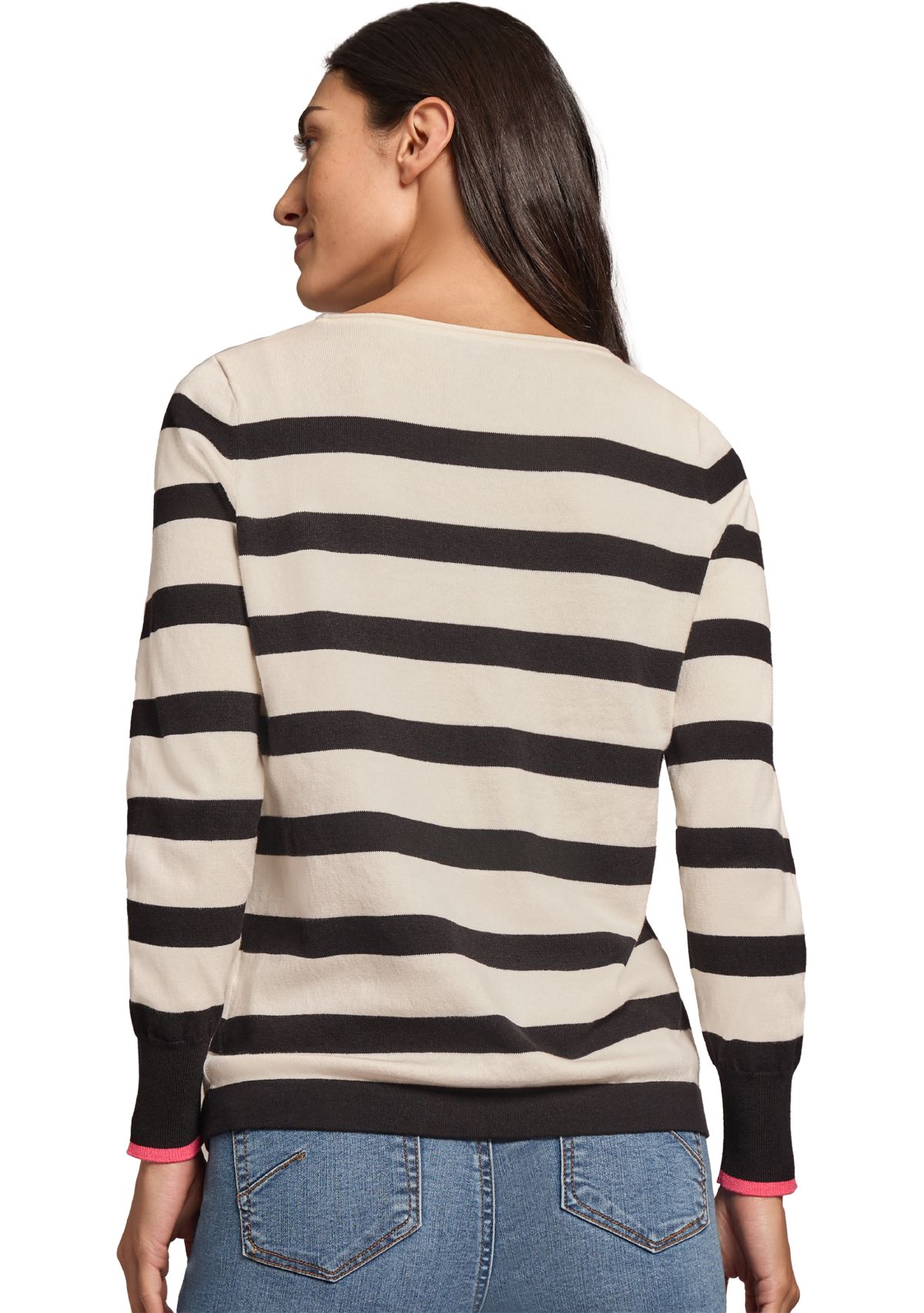 Womens Stripe Heart Boat Neck Sweater 