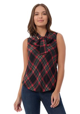 JONES NEW YORK Women's Petite Sleeveless Bow Neck Blouse, PXL