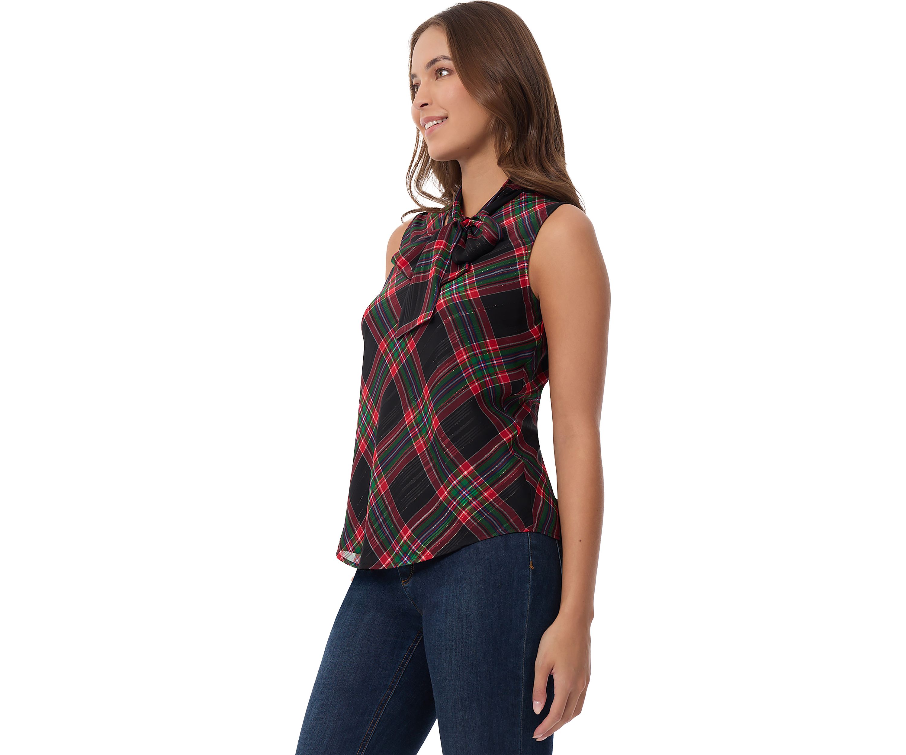 Petite Sleeveless Bow Neck Blouse