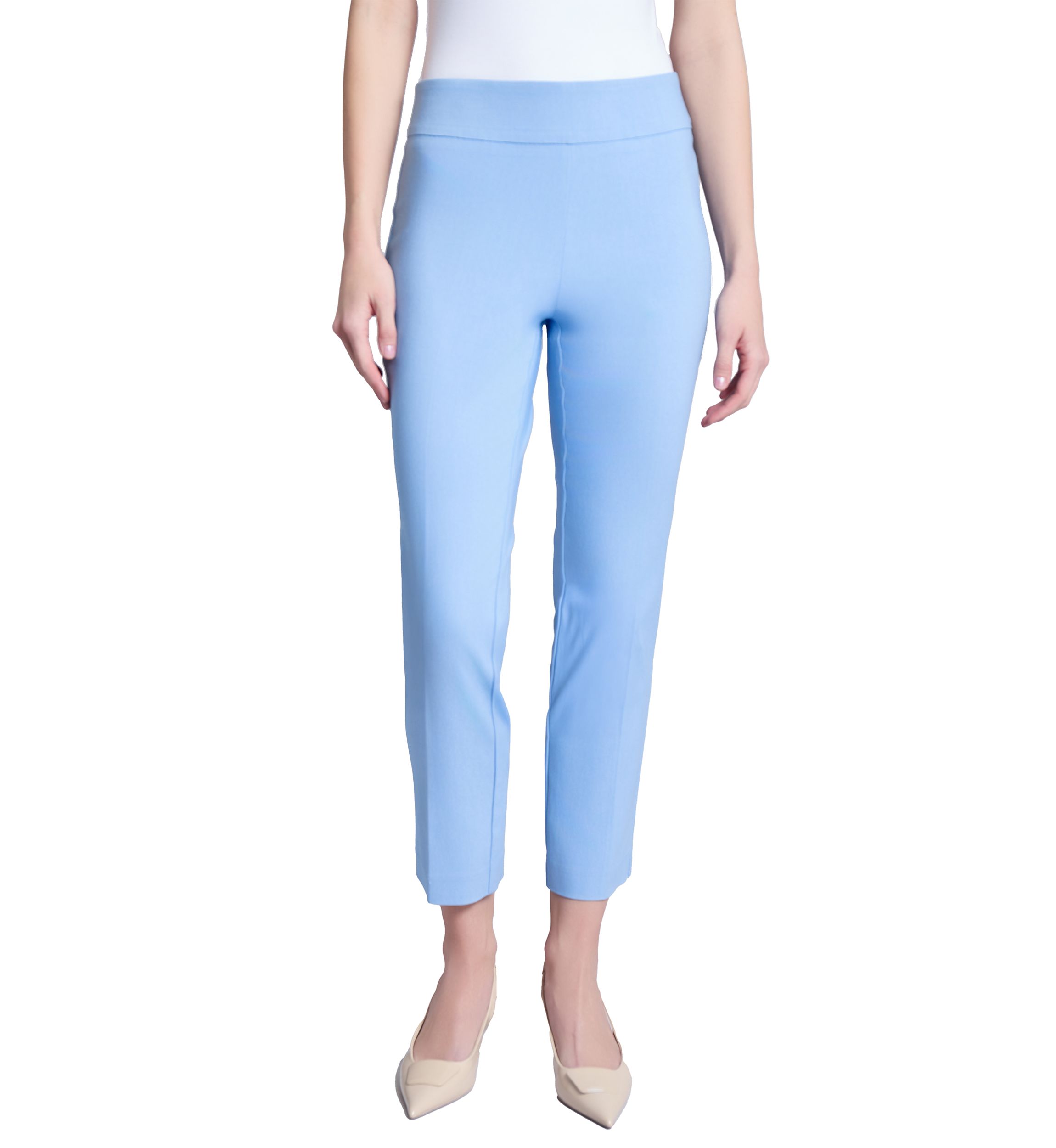 Petite Pull On Wide Waistband Front Seam Slim Ankle Pants