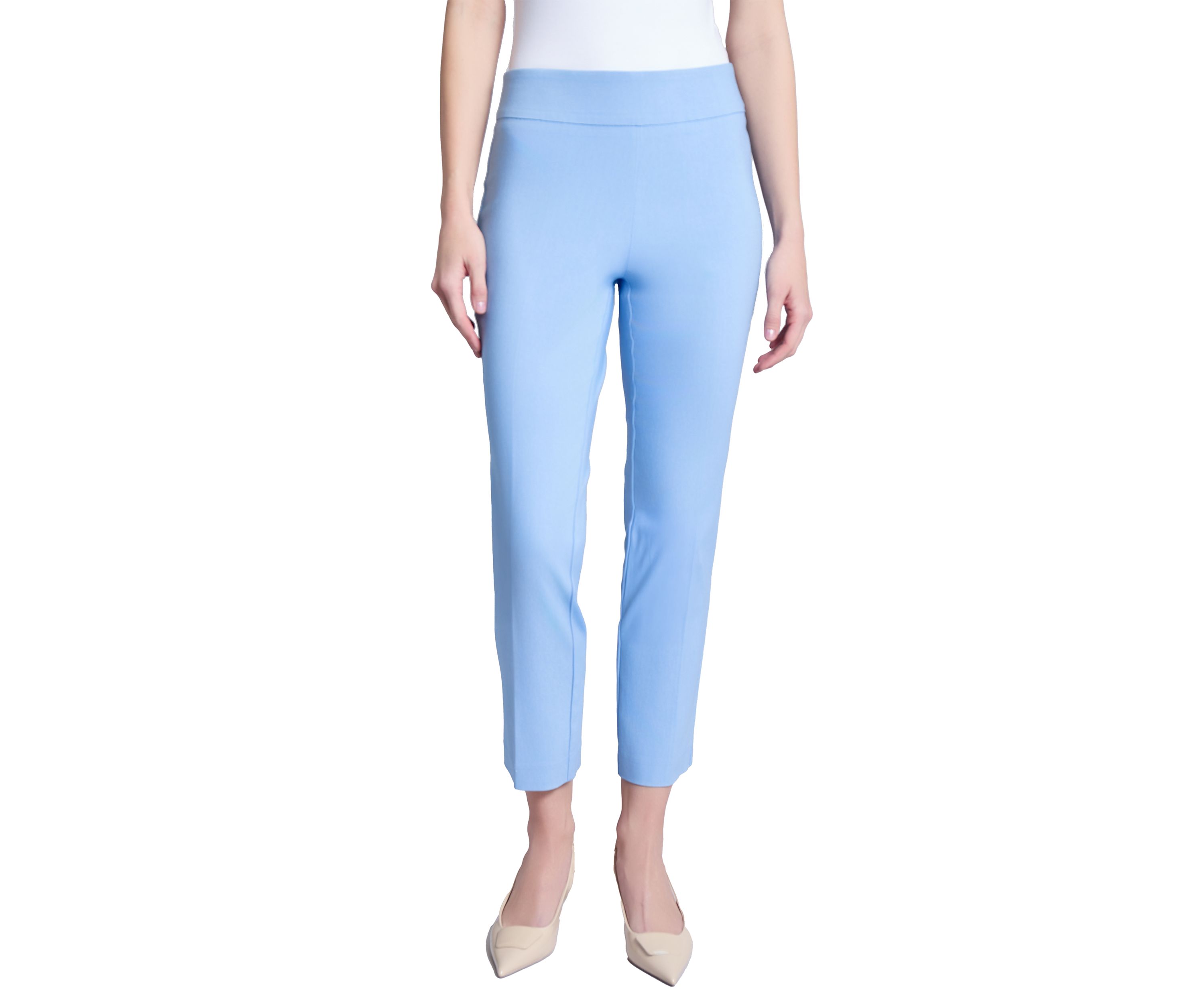 Petite Pull On Wide Waistband Front Seam Slim Ankle Pants