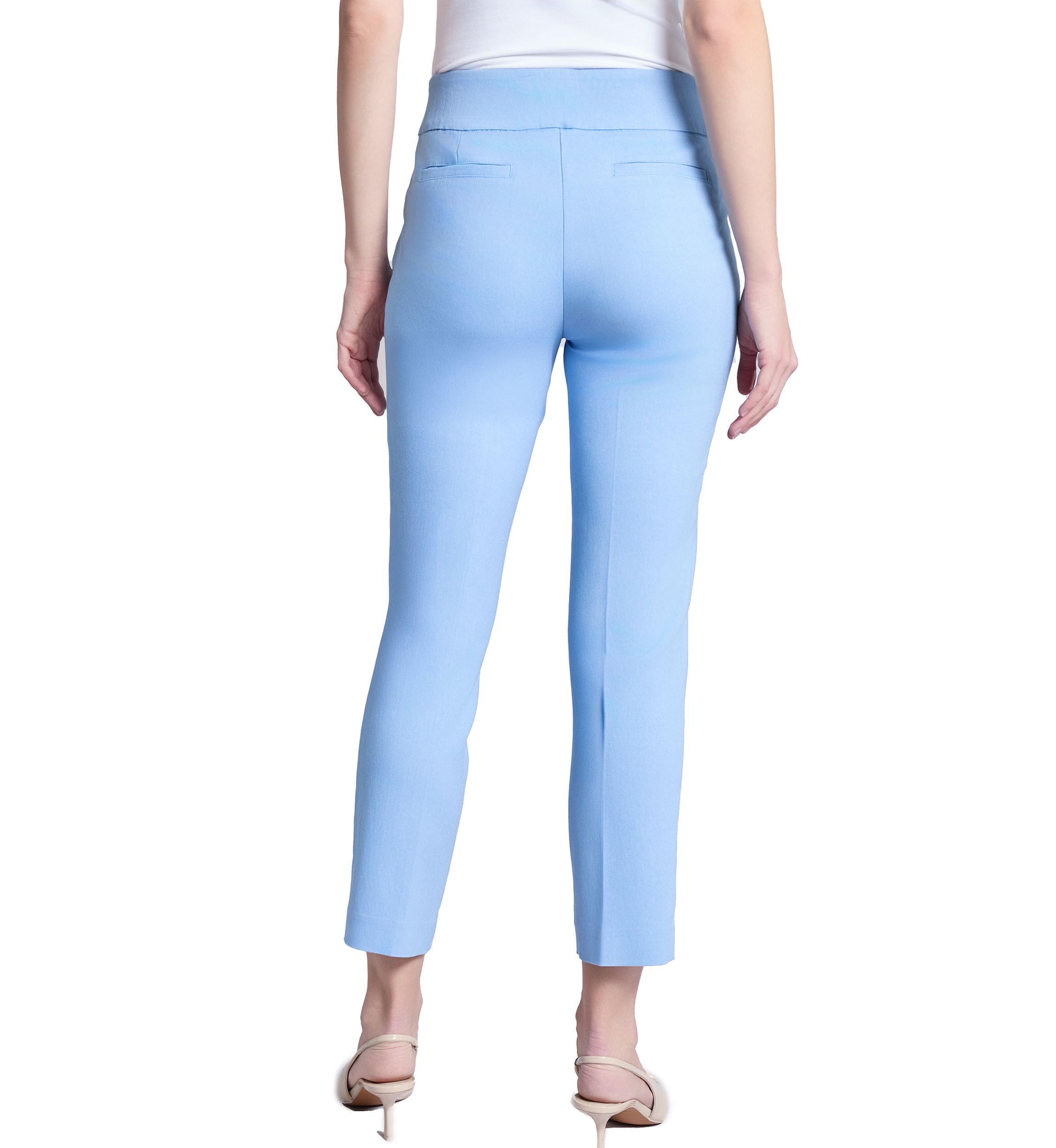 Petite Pull On Wide Waistband Front Seam Slim Ankle Pants