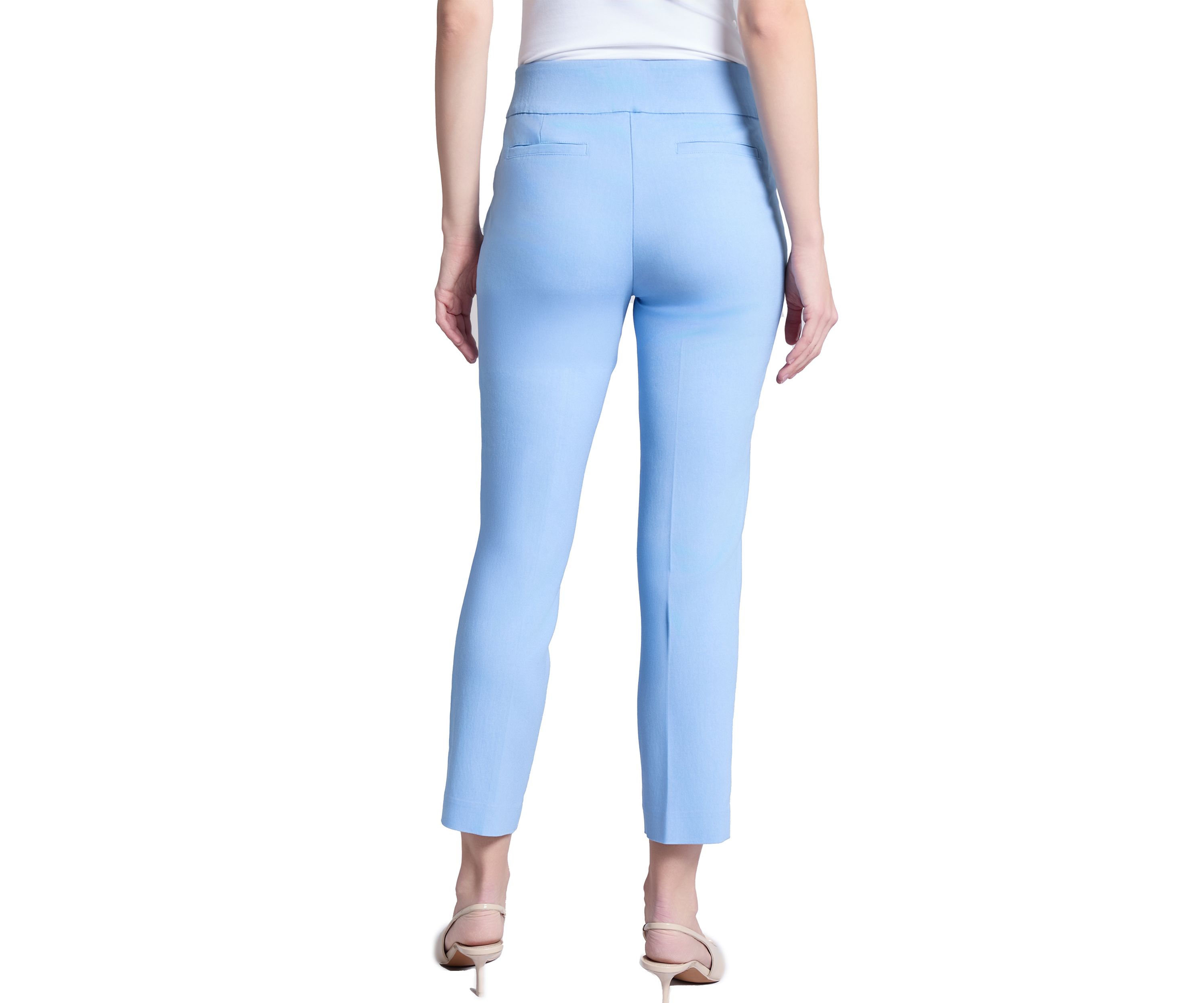 Petite Pull On Wide Waistband Front Seam Slim Ankle Pants