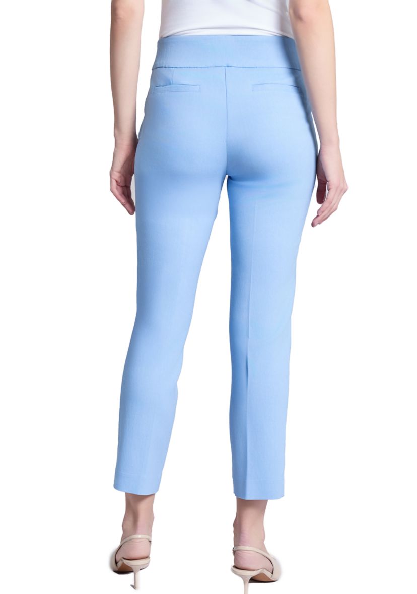 Petite Pull On Wide Waistband Front Seam Slim Ankle Pants