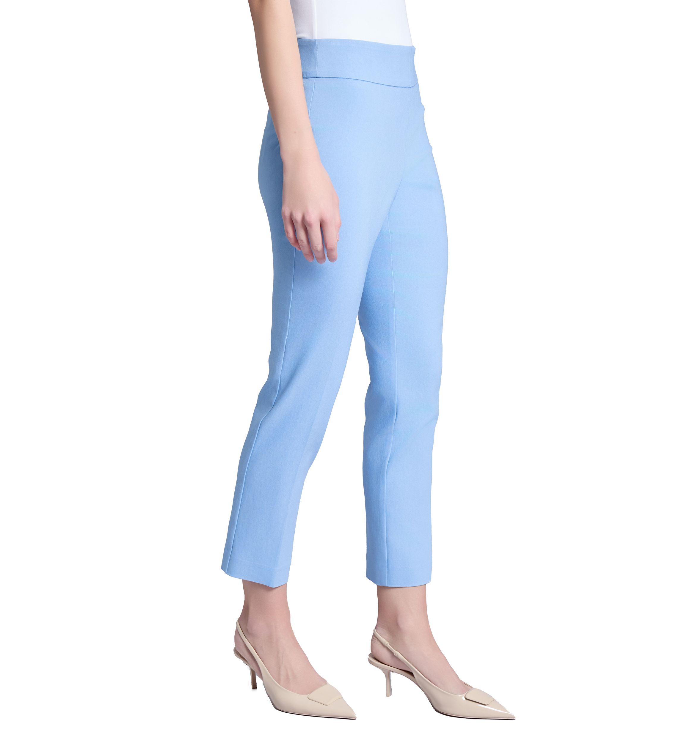 Petite Pull On Wide Waistband Front Seam Slim Ankle Pants