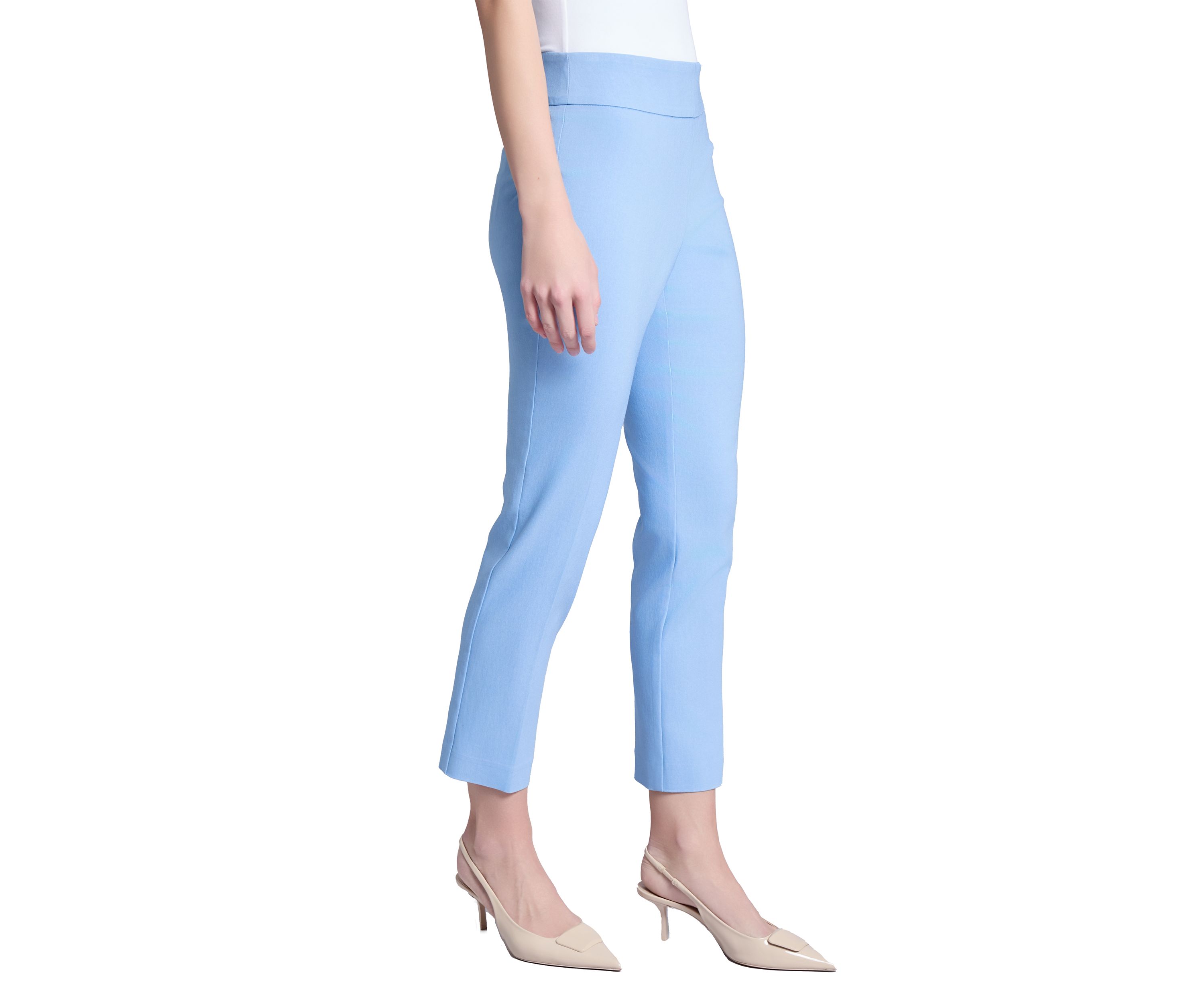 Petite Pull On Wide Waistband Front Seam Slim Ankle Pants
