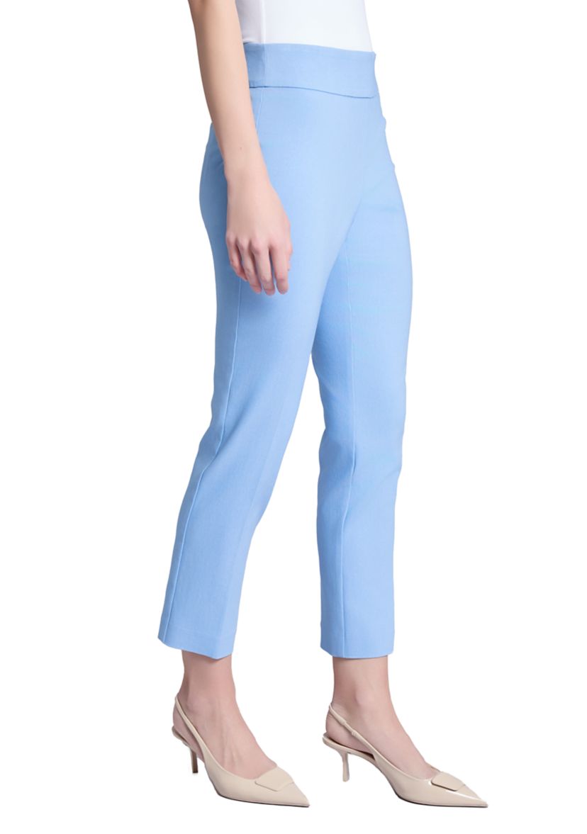 Petite Pull On Wide Waistband Front Seam Slim Ankle Pants