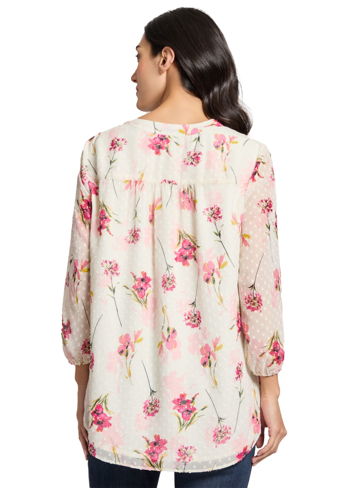 Petite V-Neck Tunic Top with Elastic Cuff Sleeves