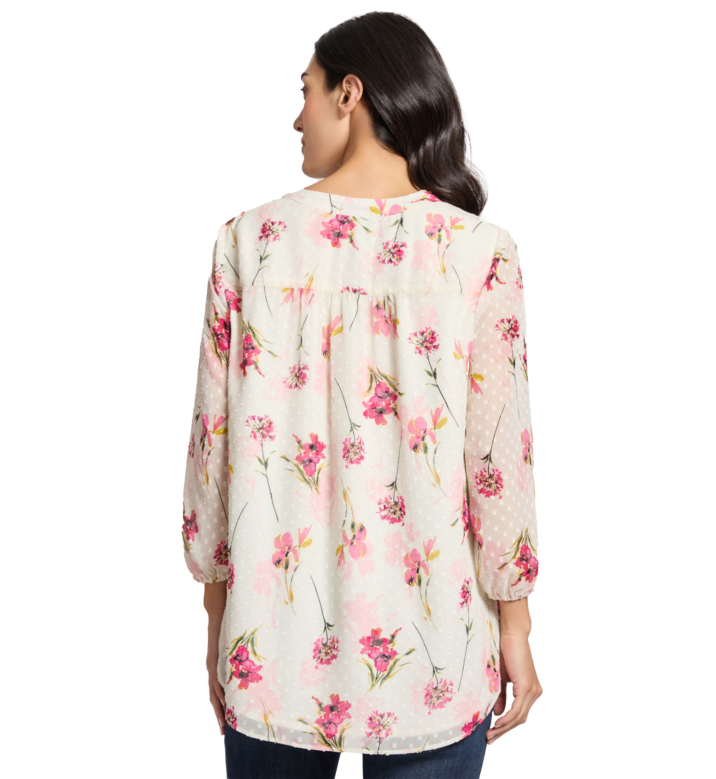 Petite V-Neck Tunic Top with Elastic Cuff Sleeves