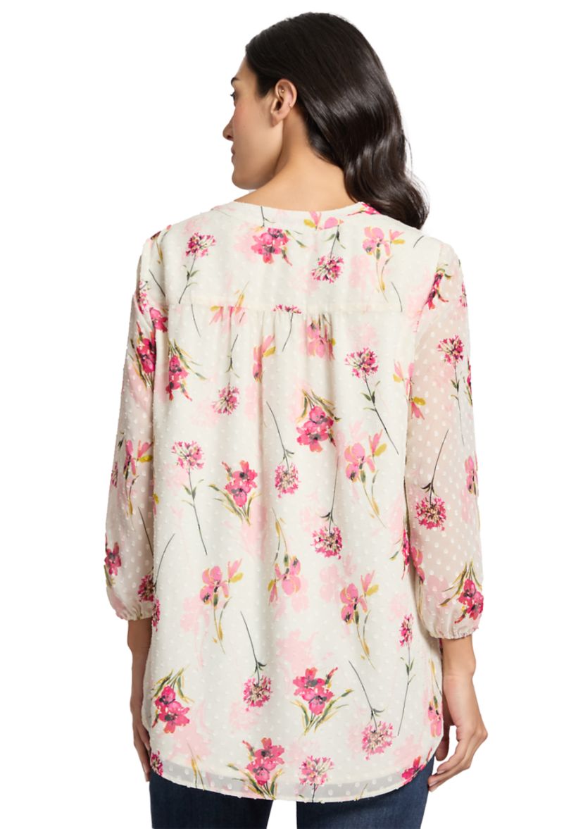 Petite V-Neck Tunic Top with Elastic Cuff Sleeves
