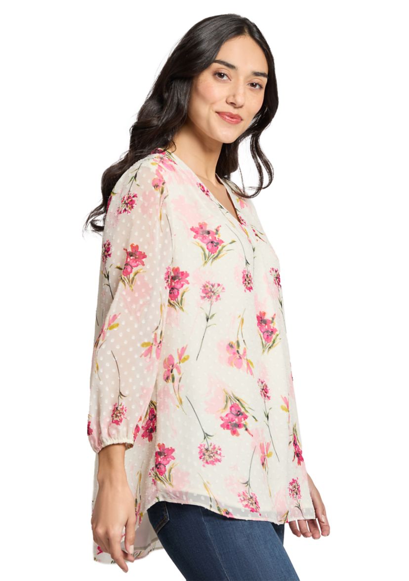 Petite V-Neck Tunic Top with Elastic Cuff Sleeves