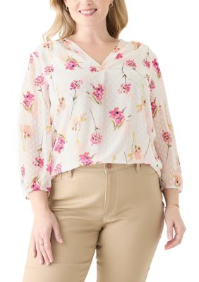 JONES NEW YORK Women's Plus Size Kelly Clip Dot Blouse