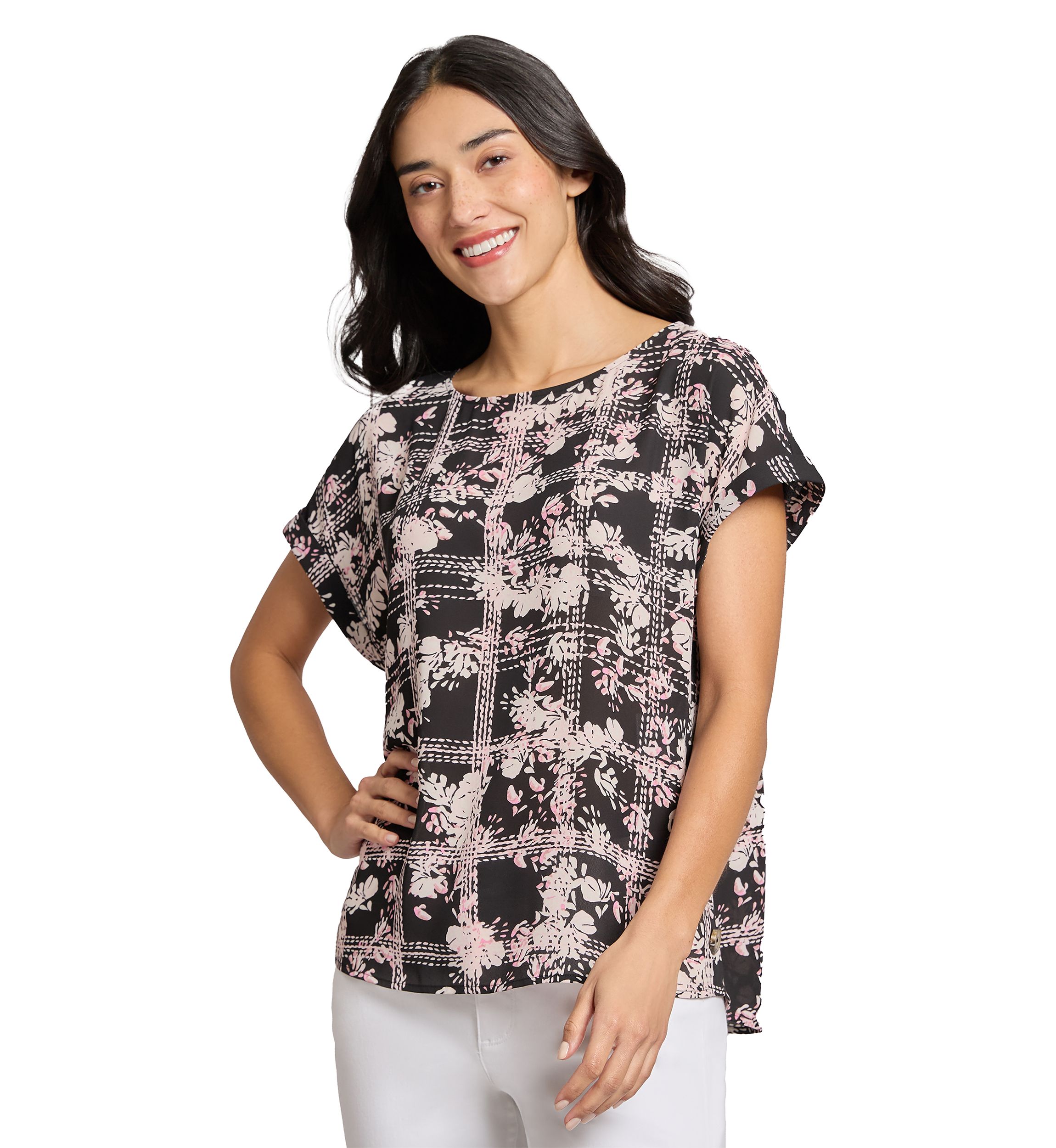 Womens Short Sleeve Side Button Blouse 