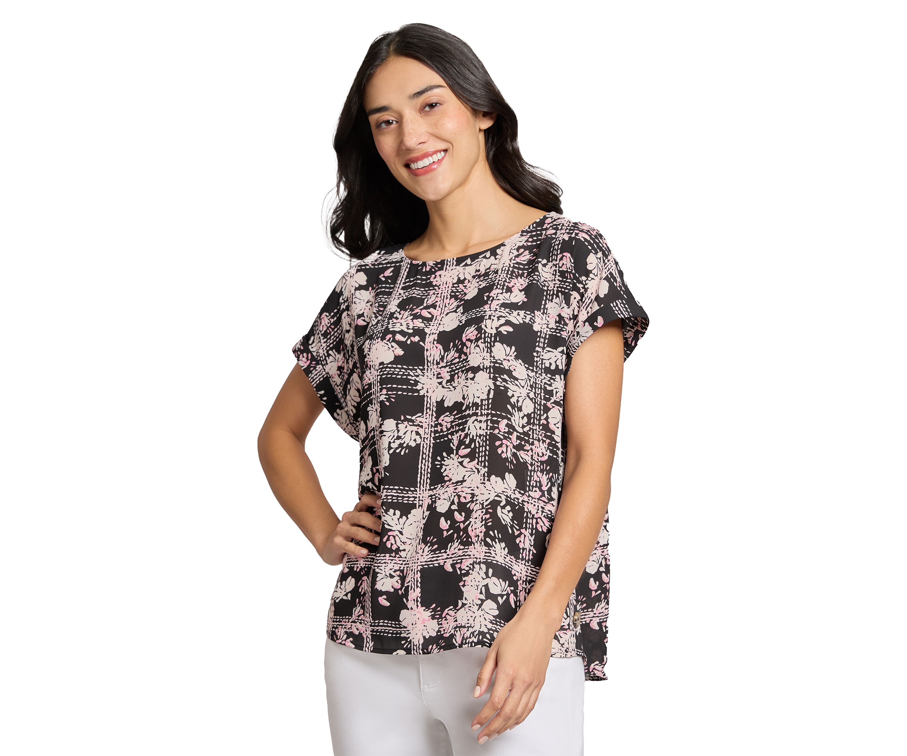 Womens Short Sleeve Side Button Blouse 
