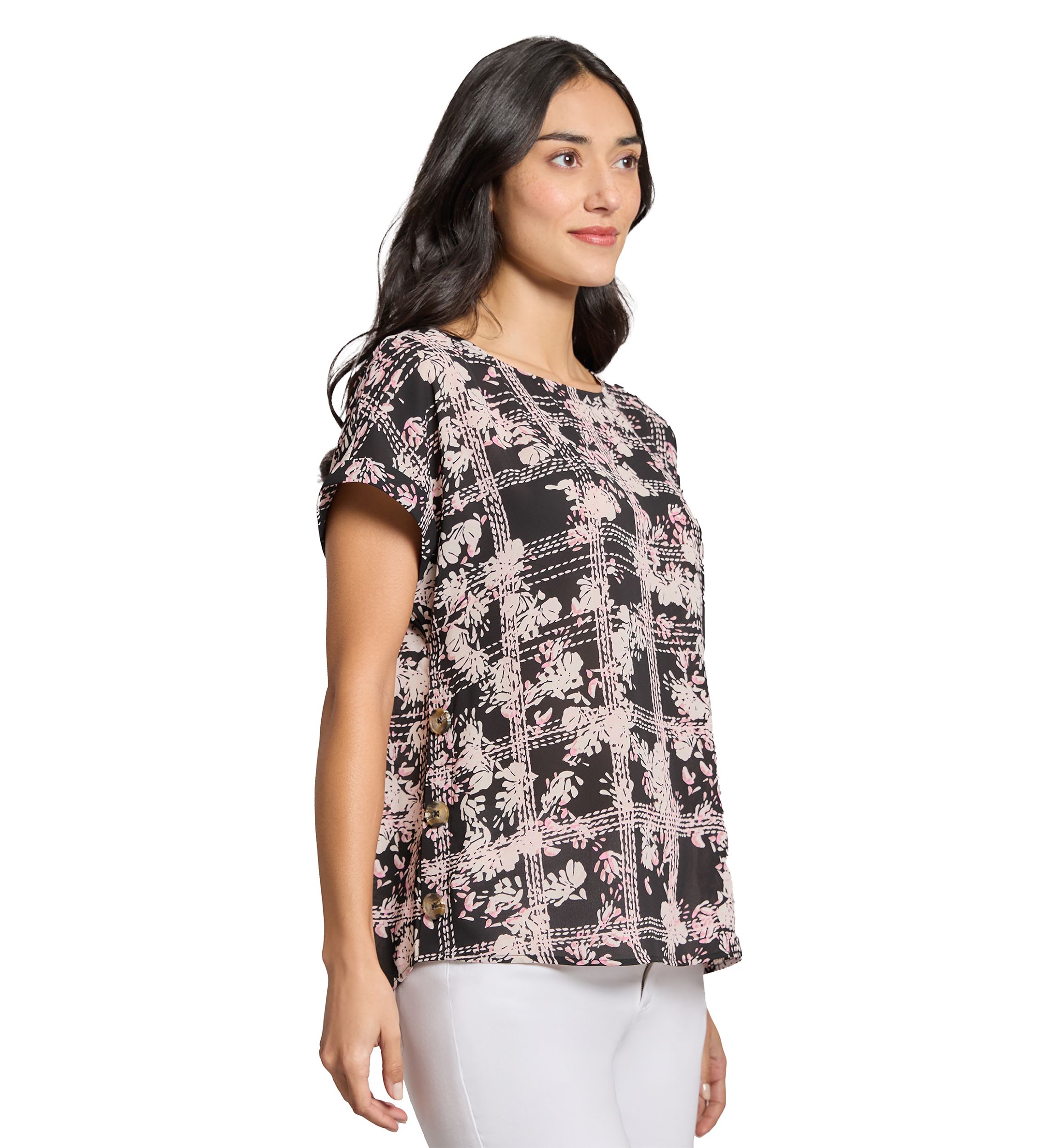 Womens Short Sleeve Side Button Blouse 