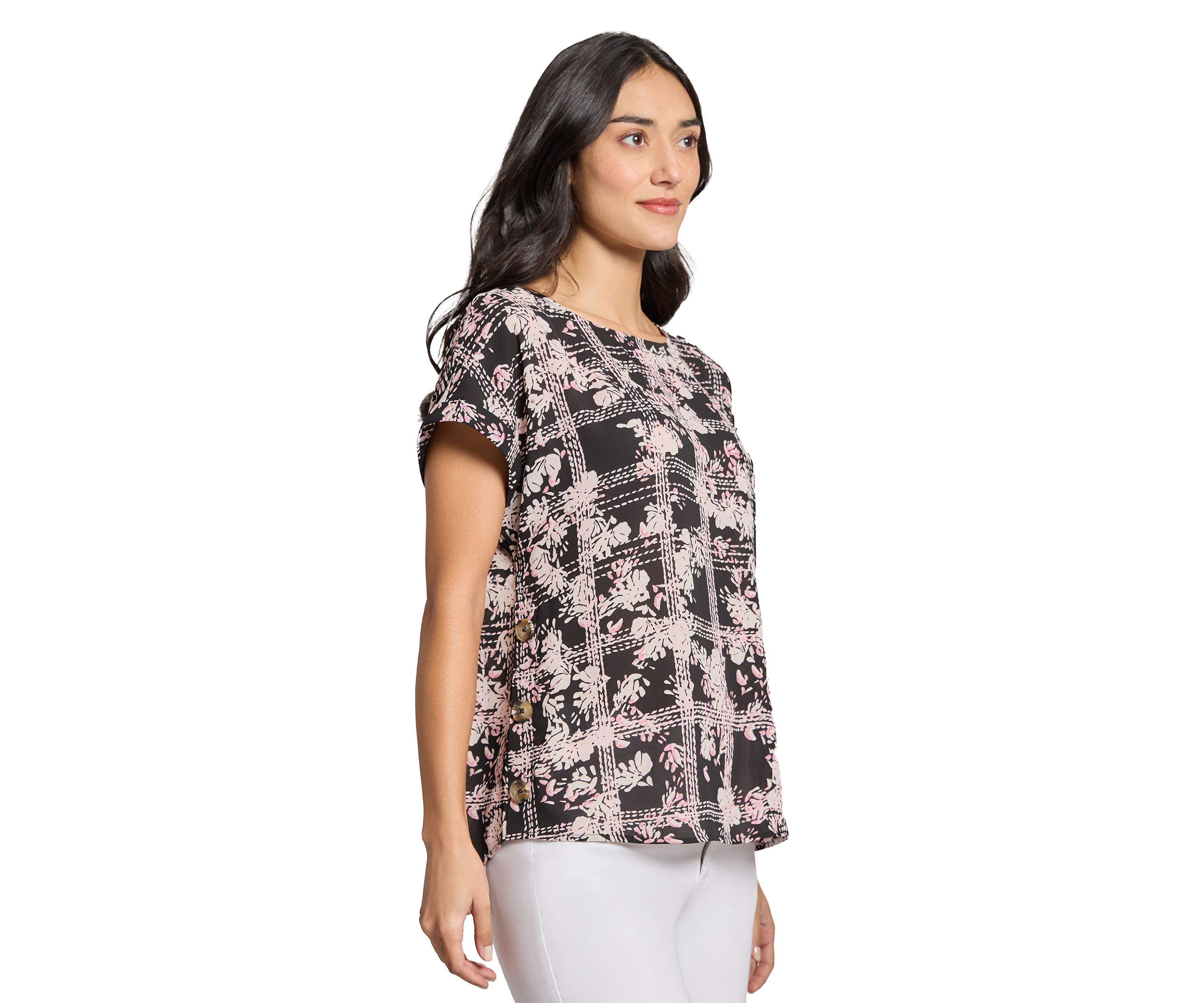 Womens Short Sleeve Side Button Blouse 