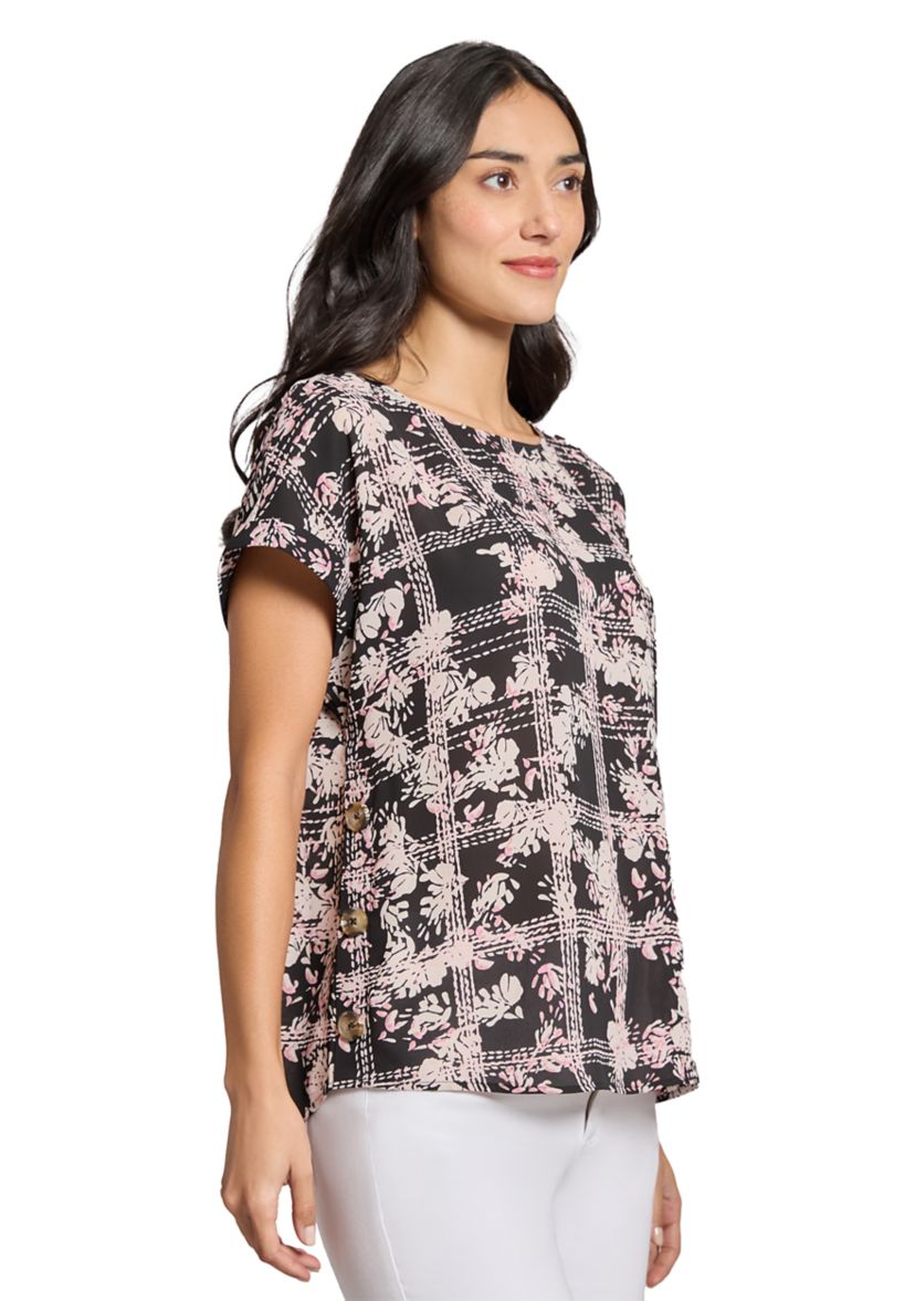 Womens Short Sleeve Side Button Blouse 