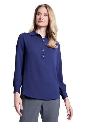 JONES NEW YORK Women's Long Sleeve Side Button Popover Top, Navy Blue, XS