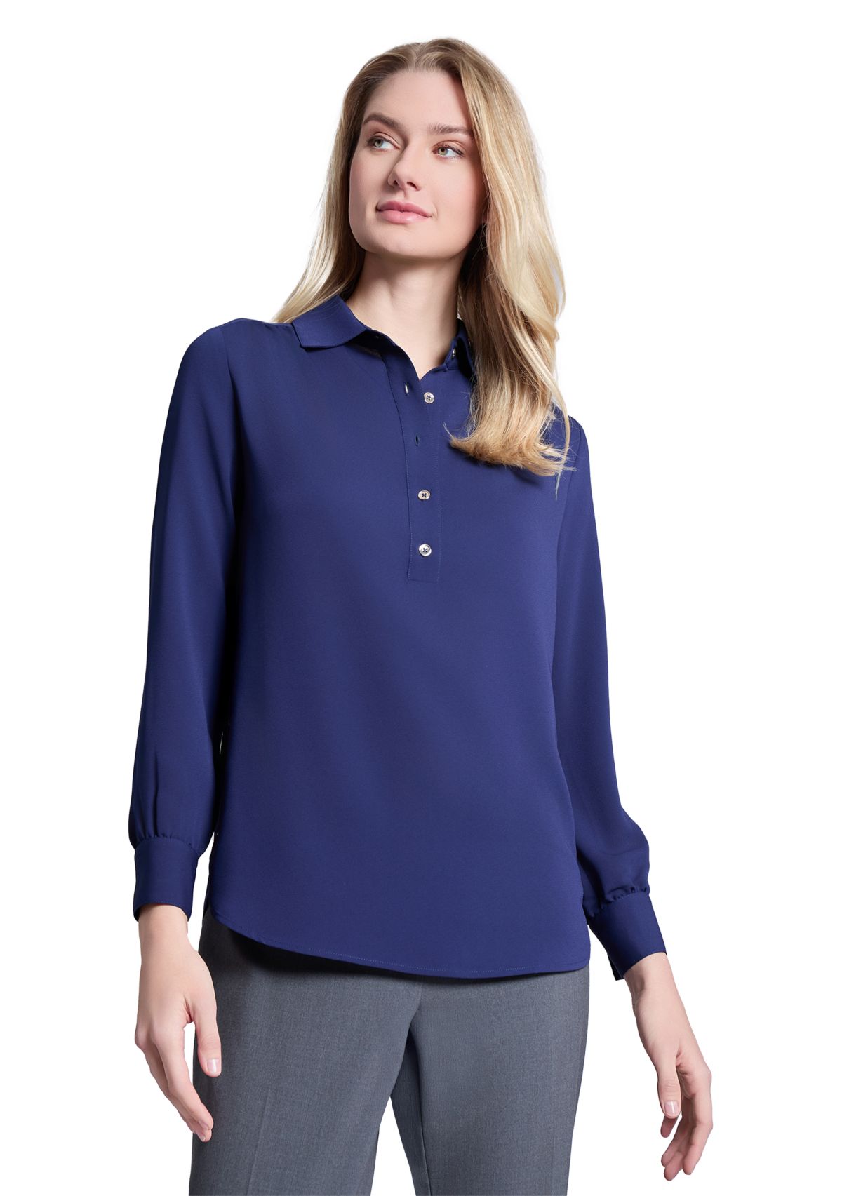 Womens Long Sleeve Side Button Popover Top 
