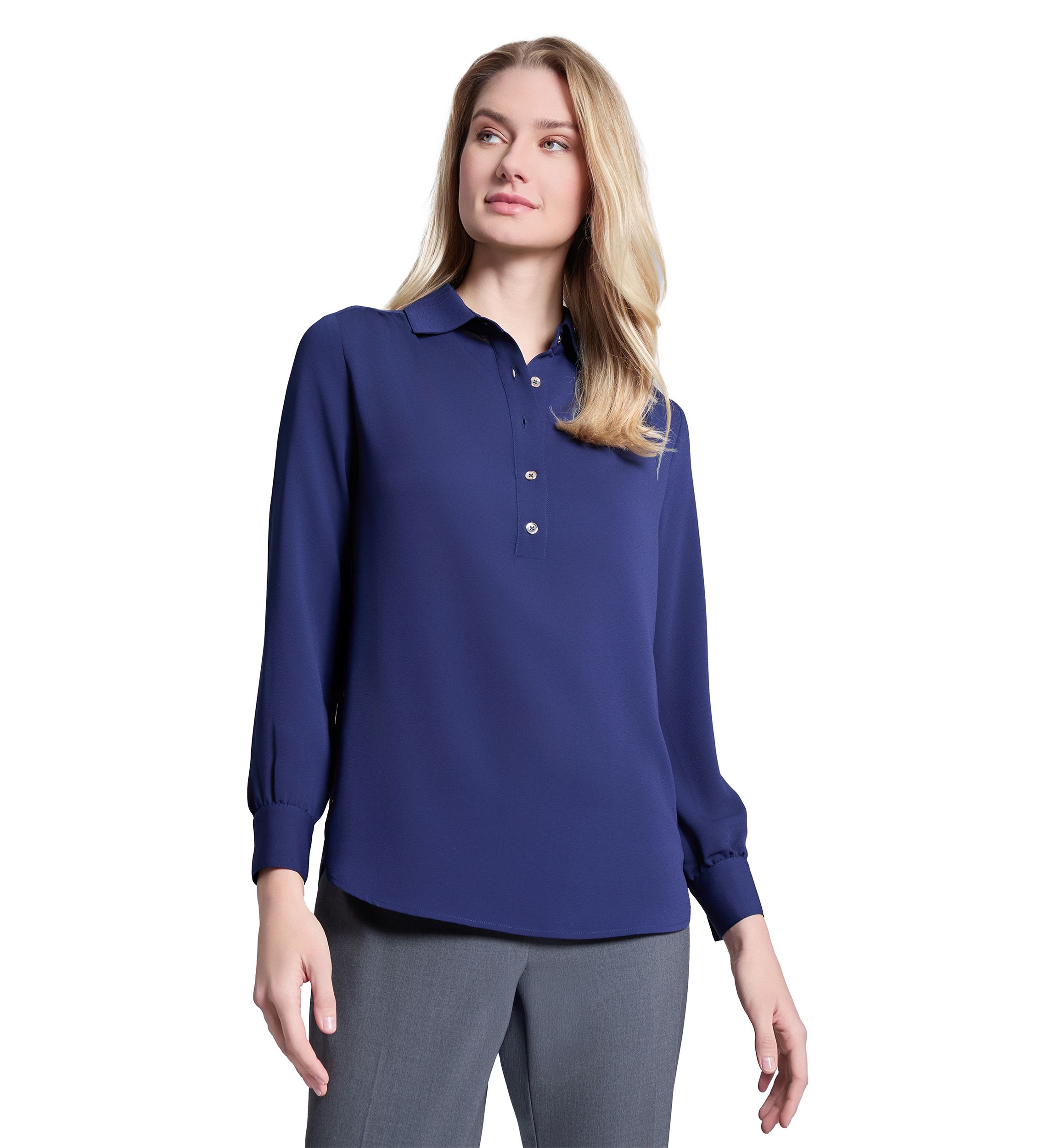 Womens Long Sleeve Side Button Popover Top 
