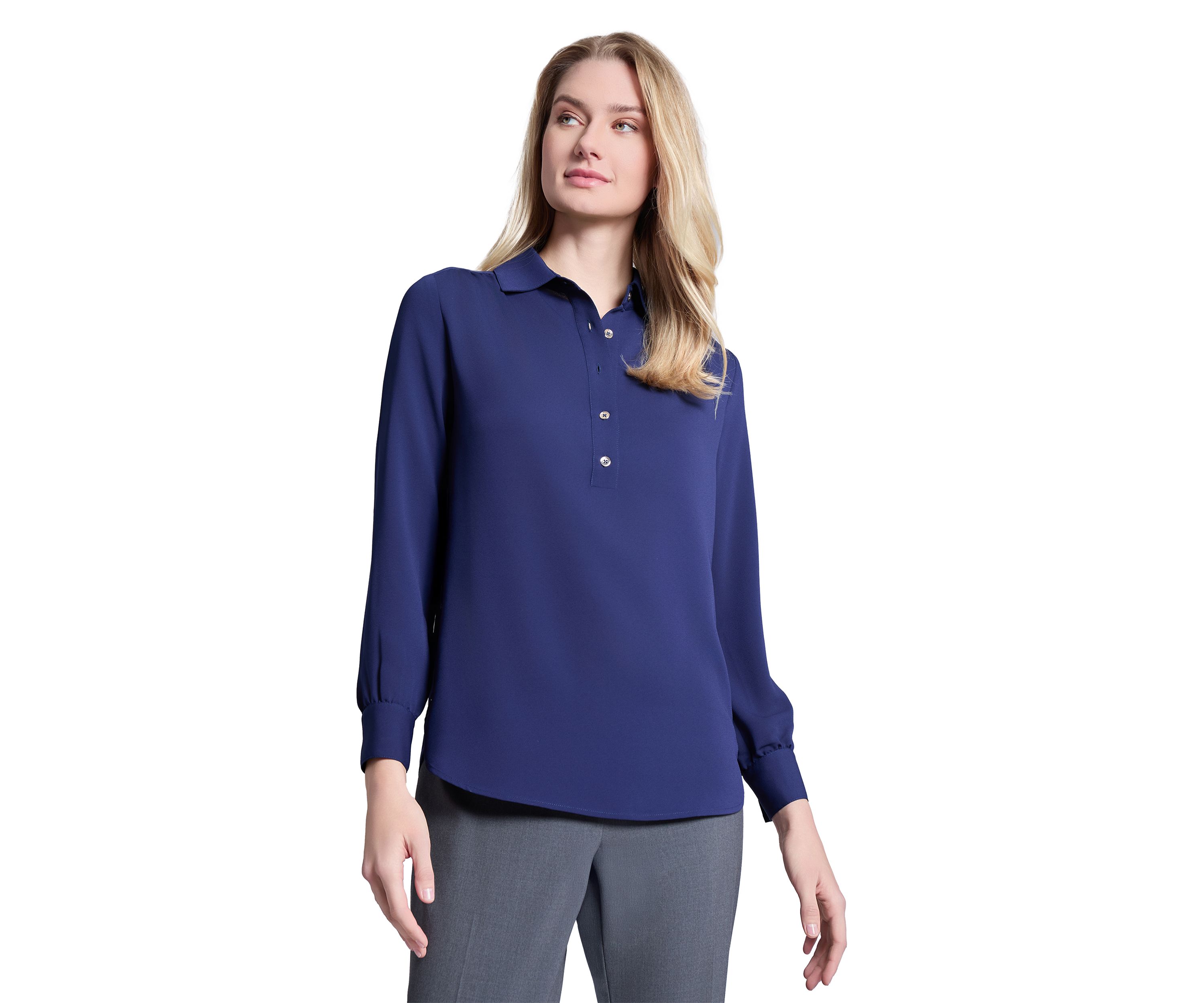 Womens Long Sleeve Side Button Popover Top 