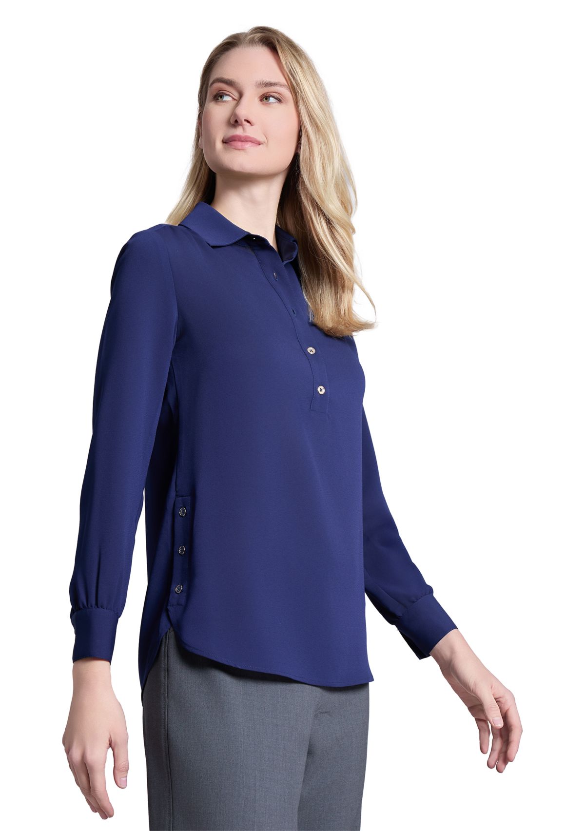 Womens Long Sleeve Side Button Popover Top 