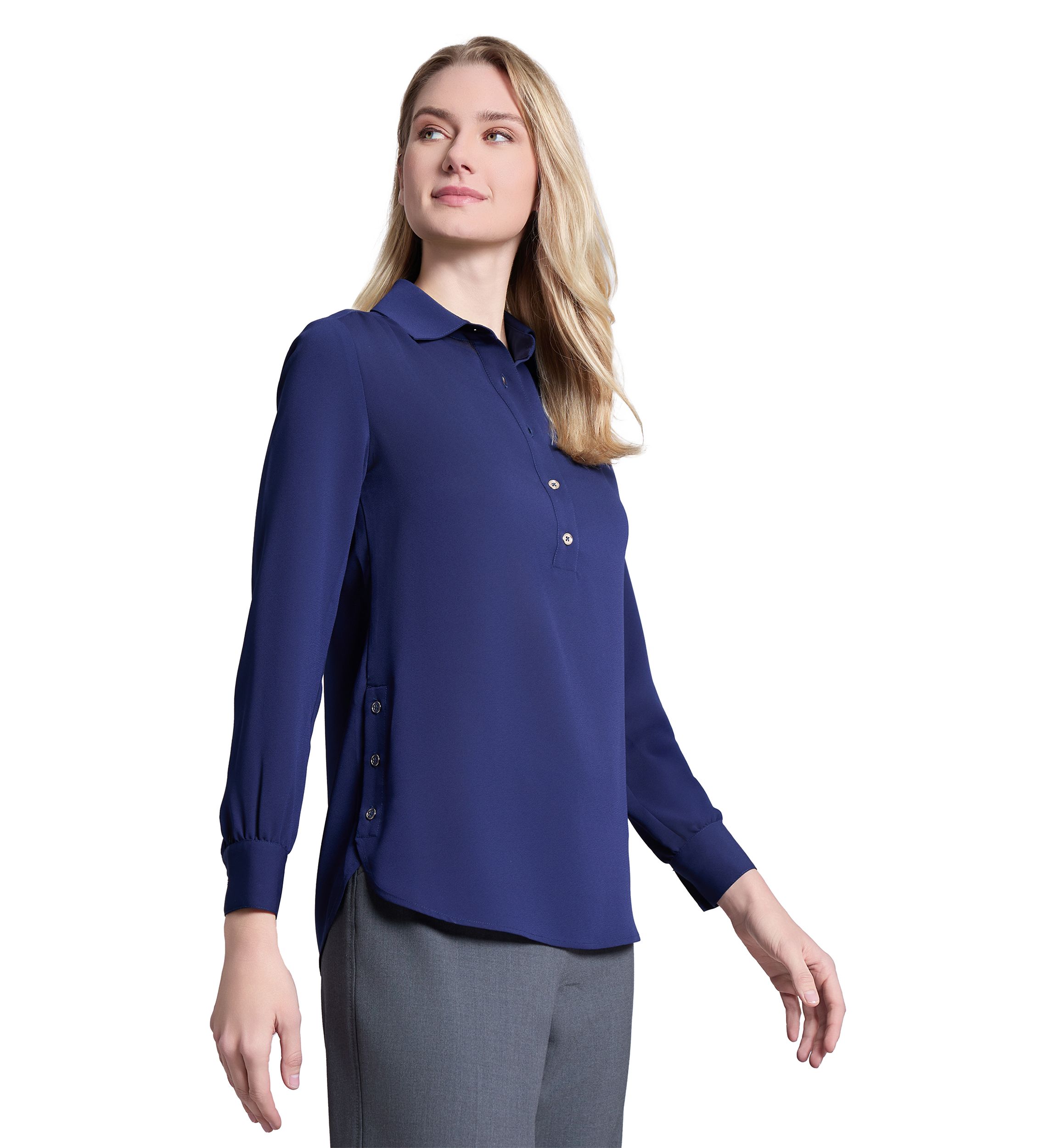 Womens Long Sleeve Side Button Popover Top 