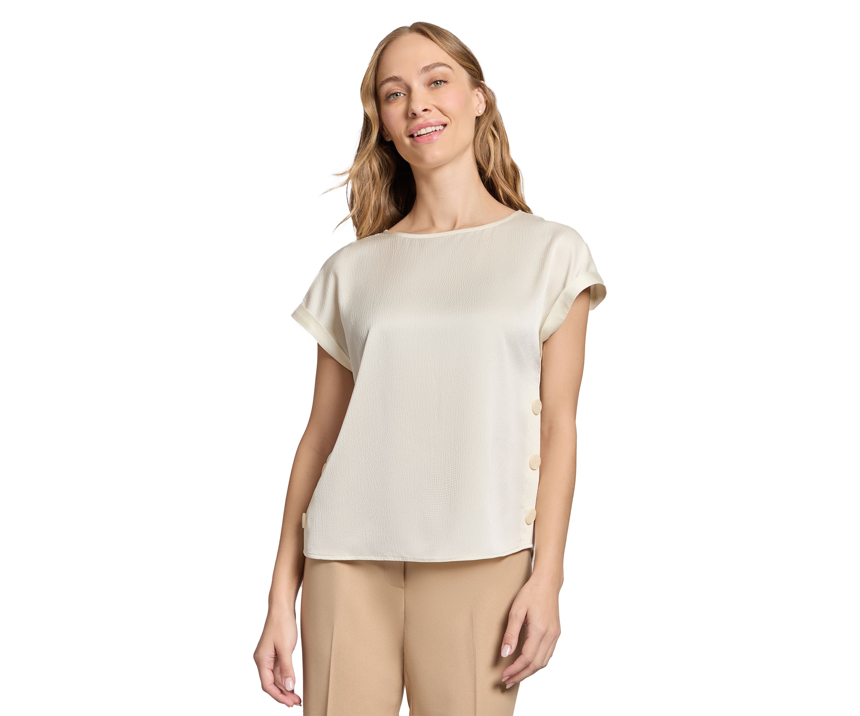 Womens Short Sleeve Side Button Blouse