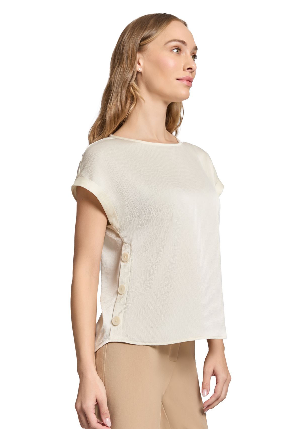 Womens Short Sleeve Side Button Blouse