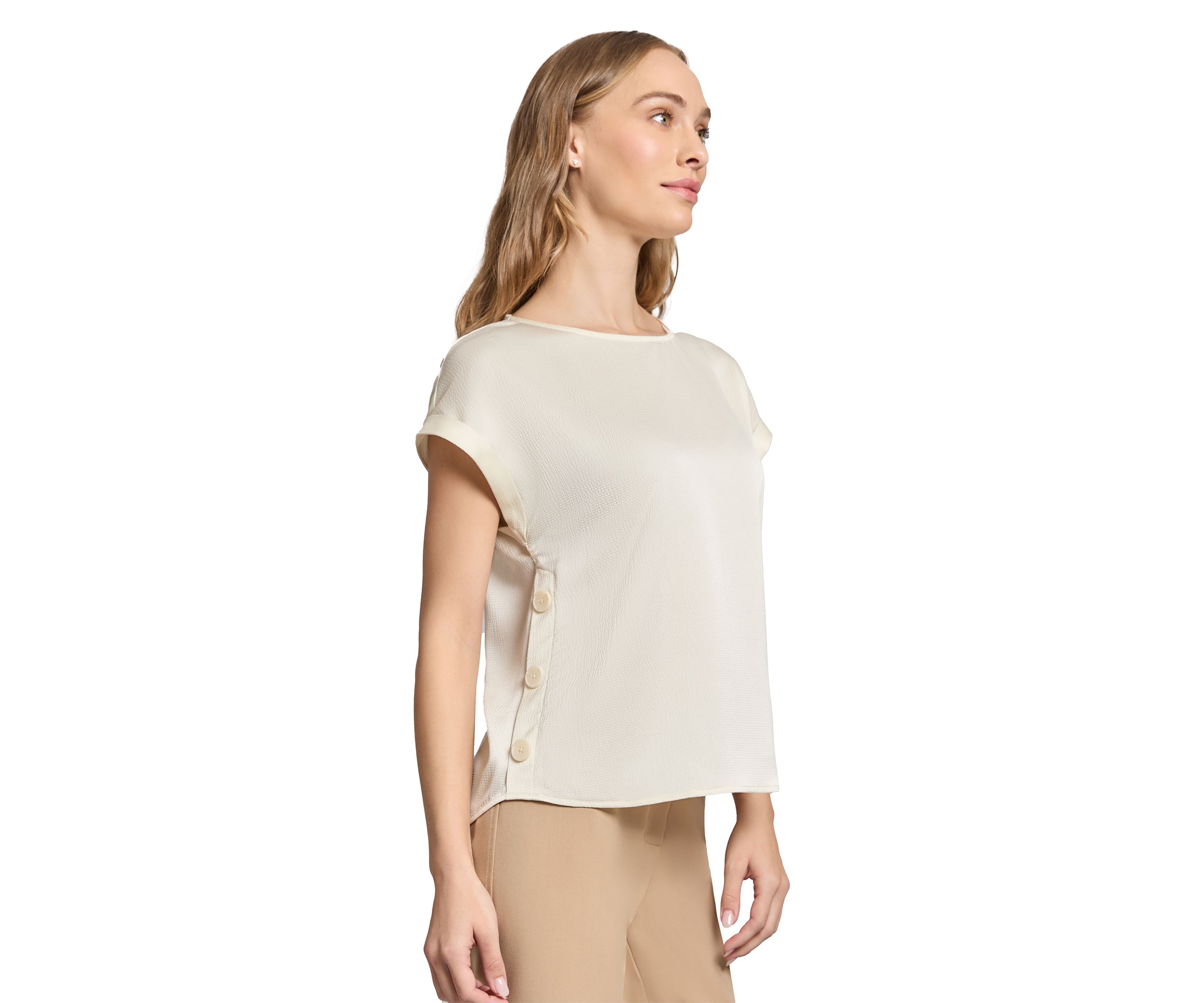 Womens Short Sleeve Side Button Blouse