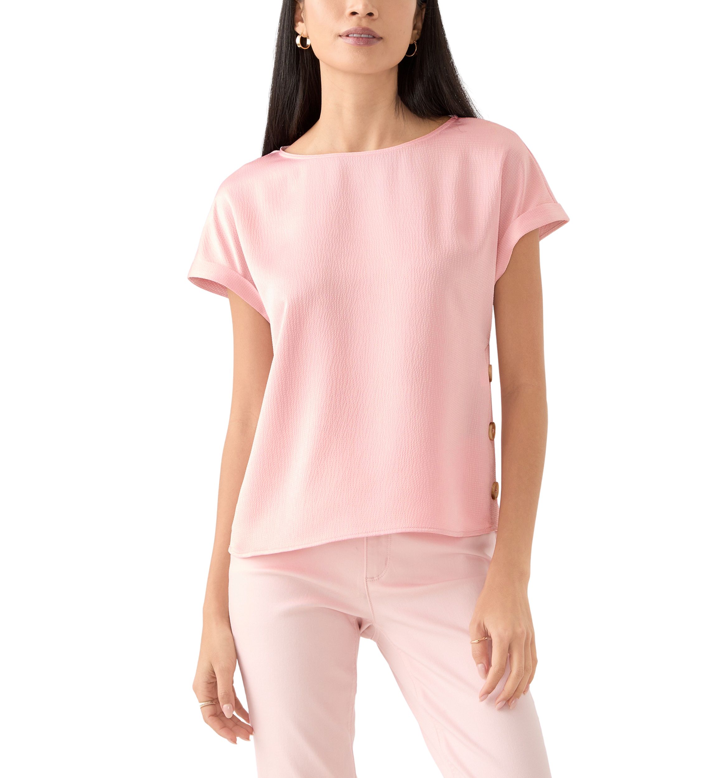 Petite Short Sleeve Side Button Blouse