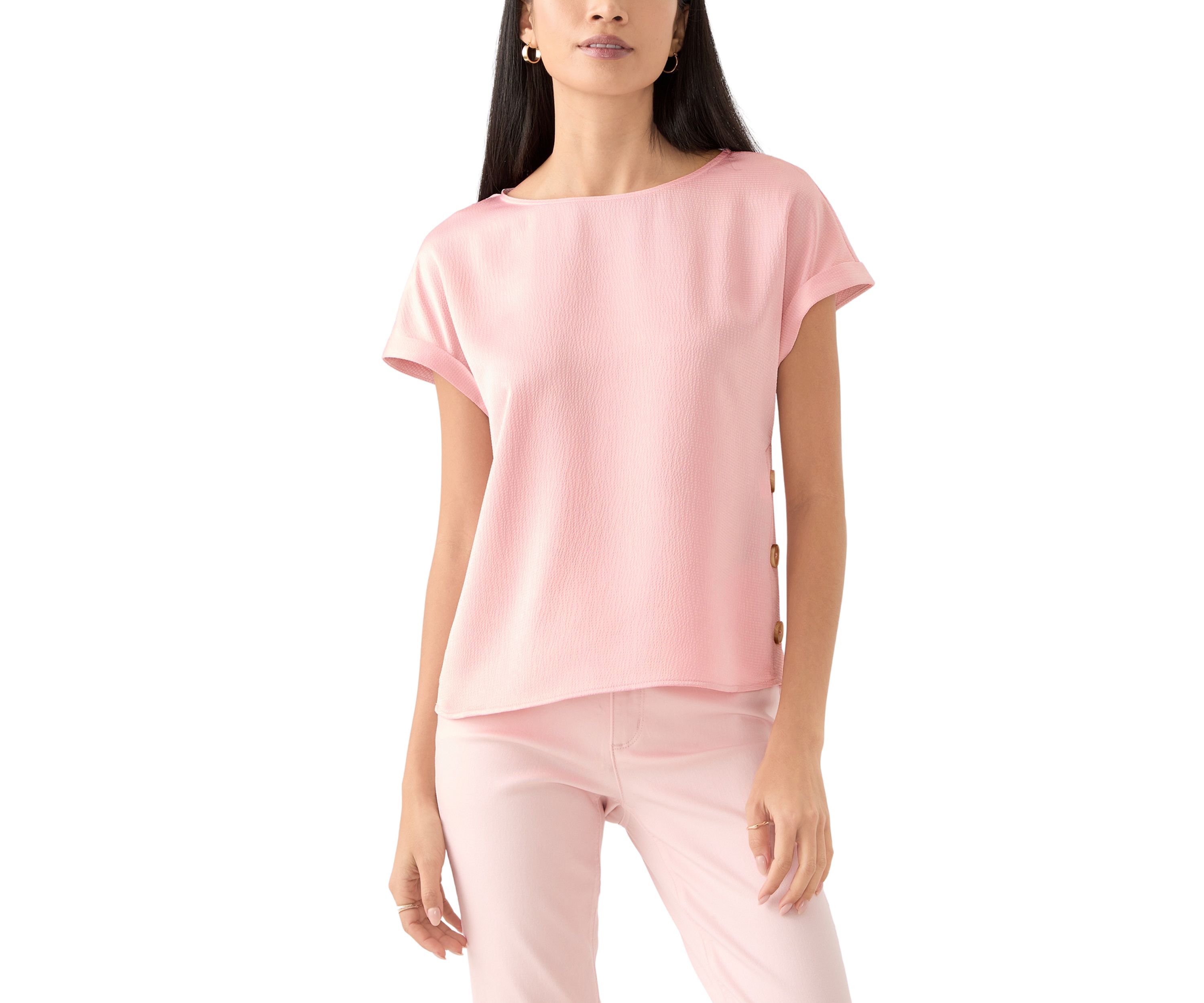 Petite Short Sleeve Side Button Blouse
