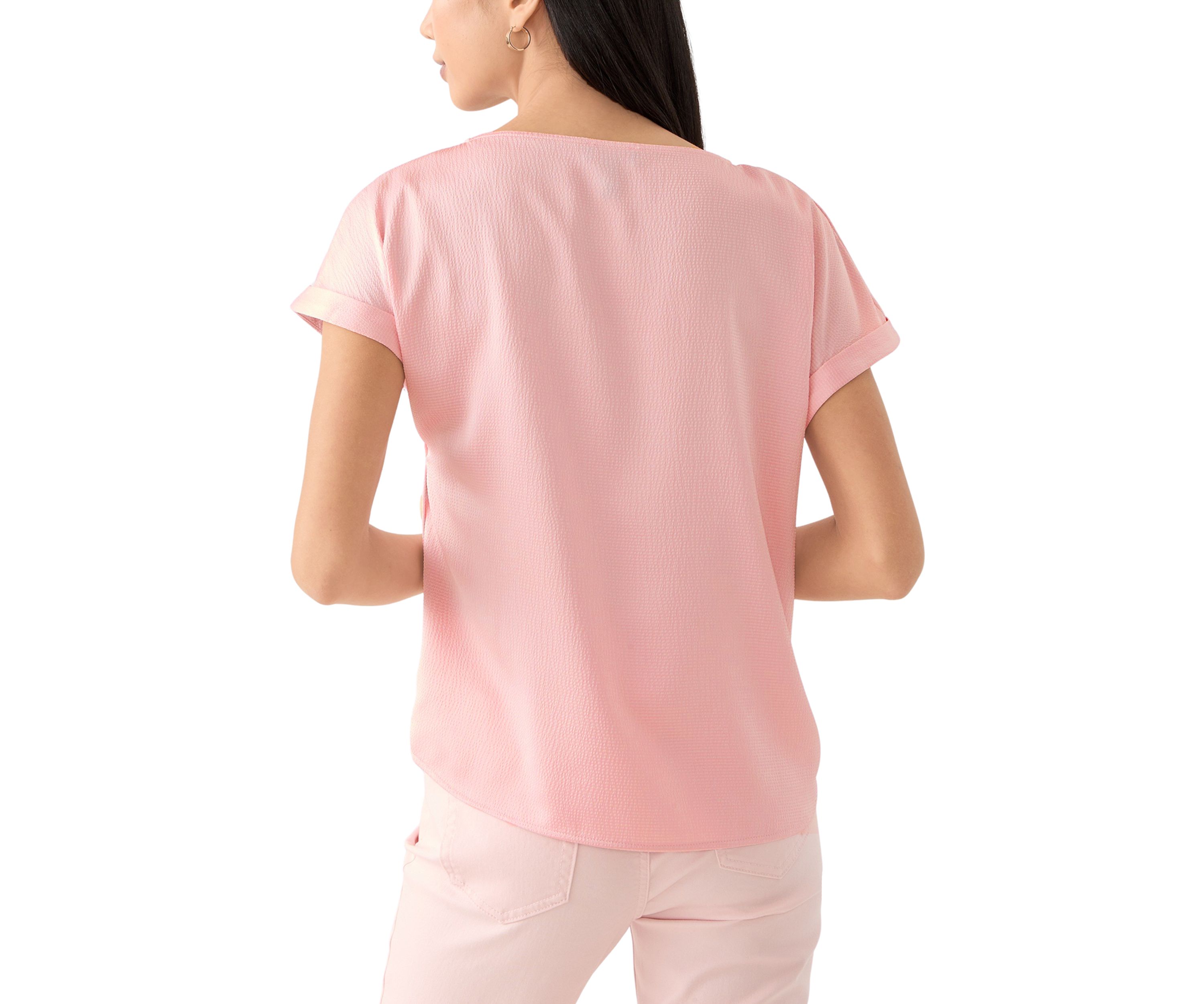 Petite Short Sleeve Side Button Blouse