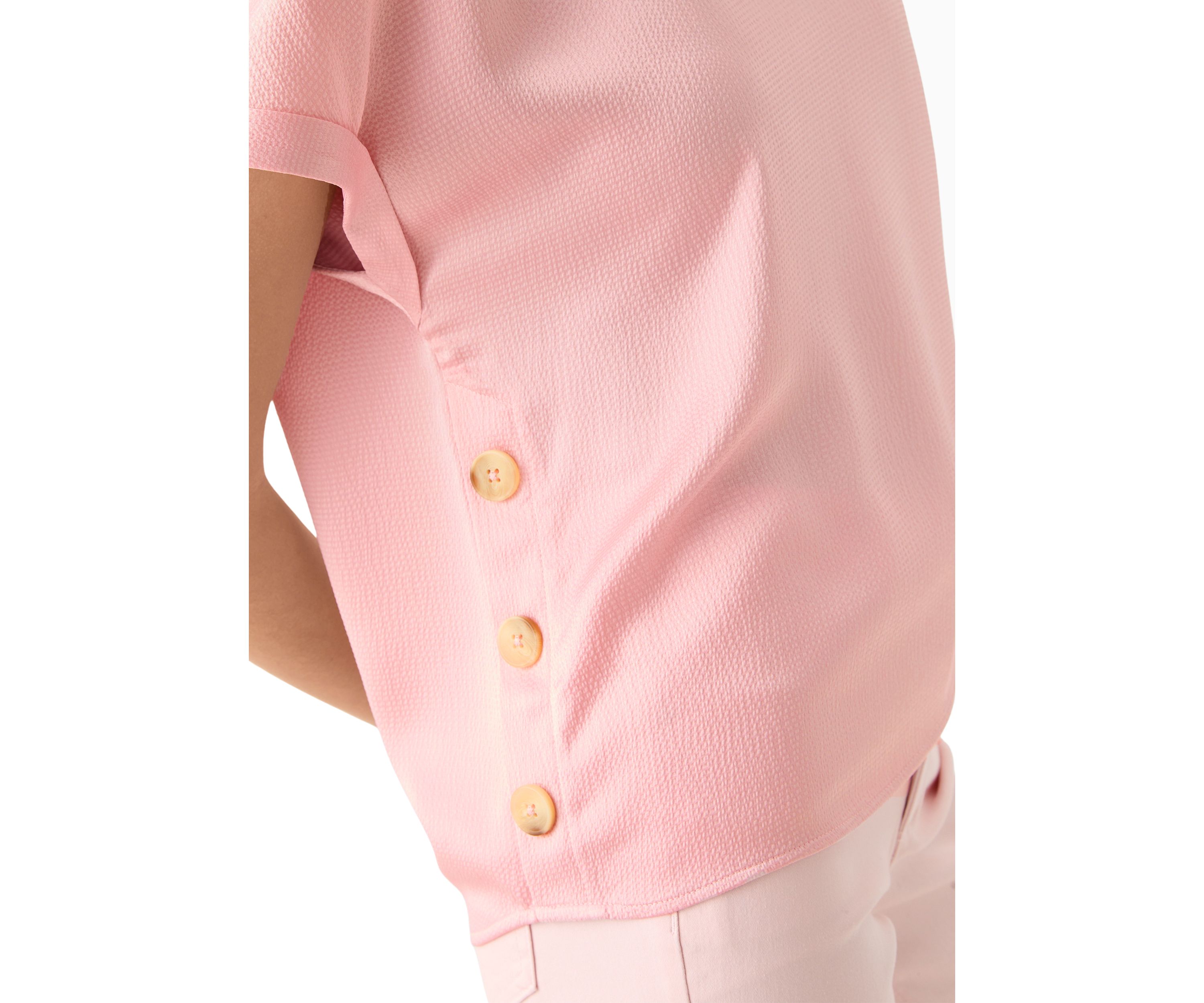 Petite Short Sleeve Side Button Blouse