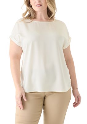 JONES NEW YORK Women's Plus Size Short Sleeve Side Button Blouse