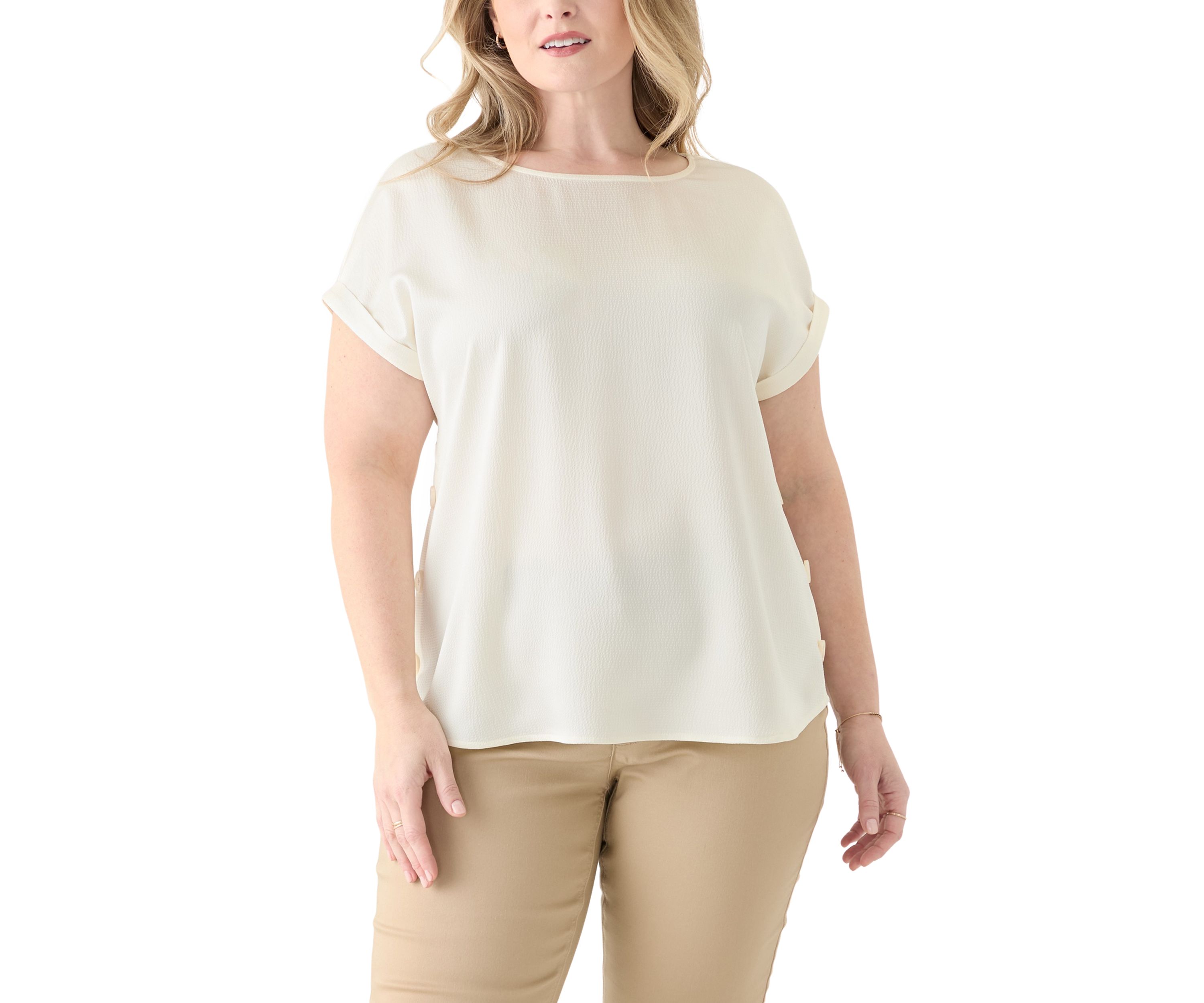 Plus Size Short Sleeve Side Button Blouse 