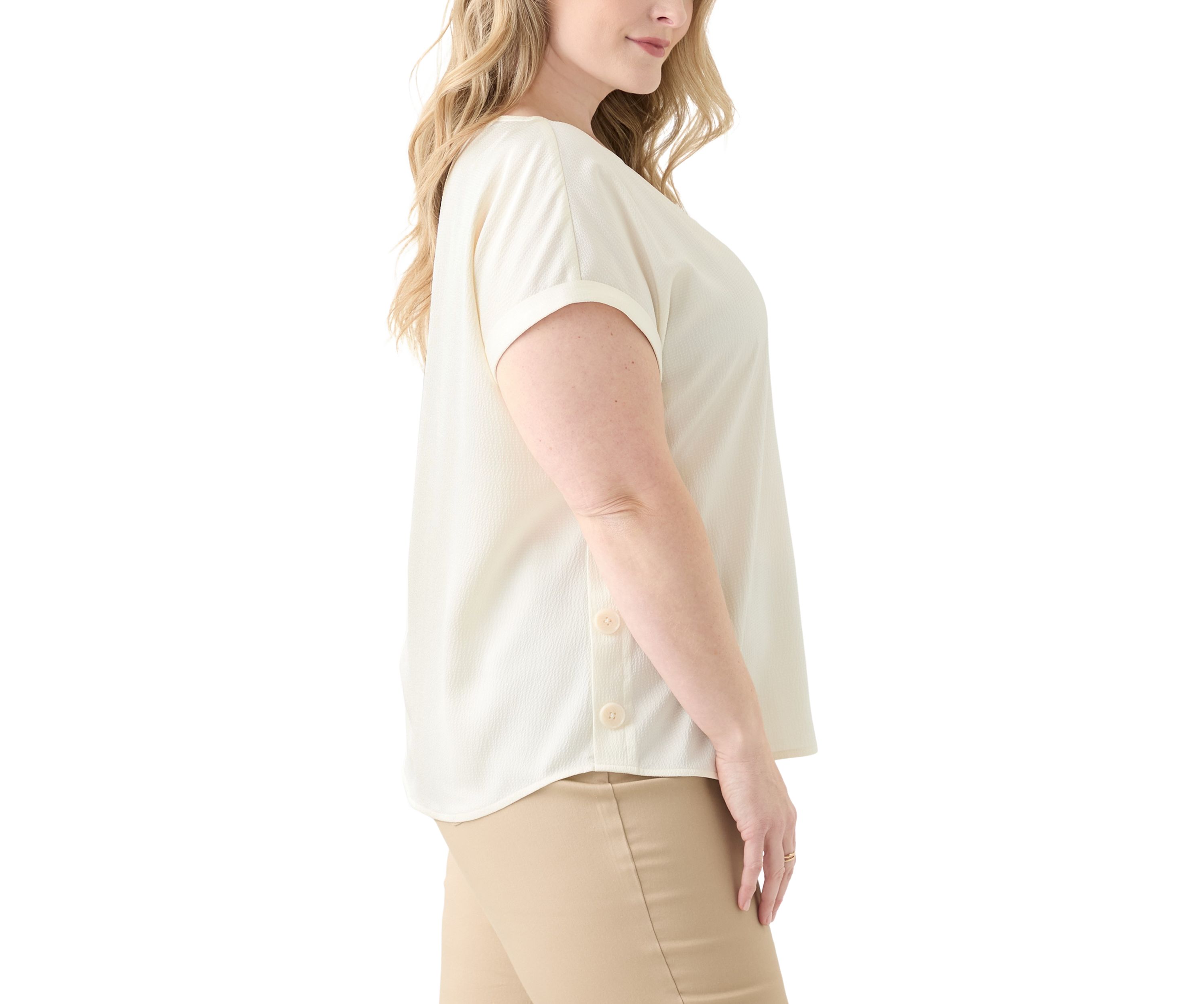 Plus Size Short Sleeve Side Button Blouse 