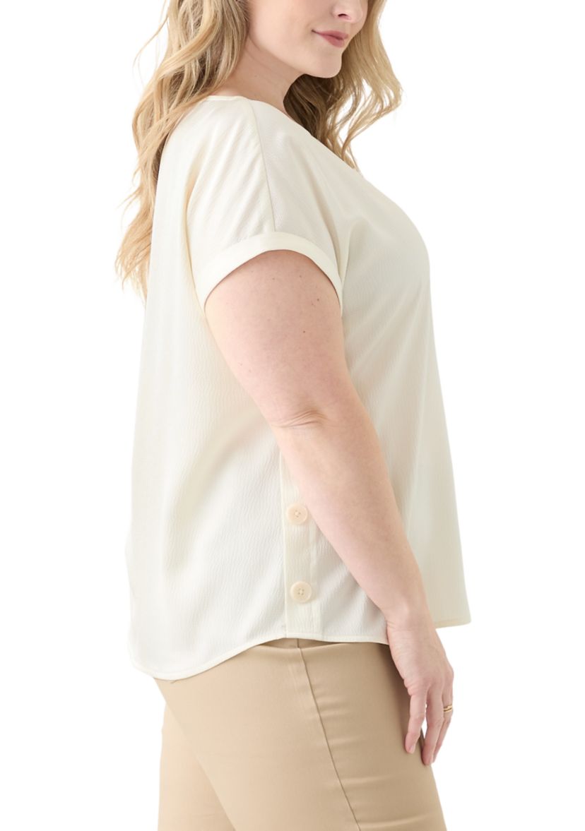 Plus Size Short Sleeve Side Button Blouse 
