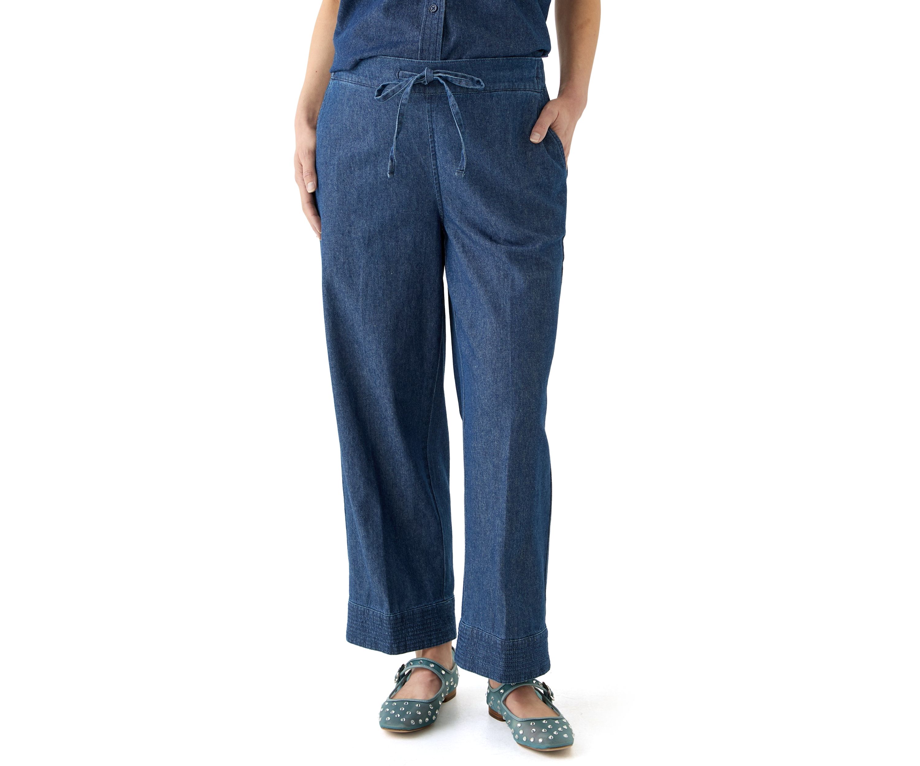 Petite Tie Waist Stitch Hem Pants