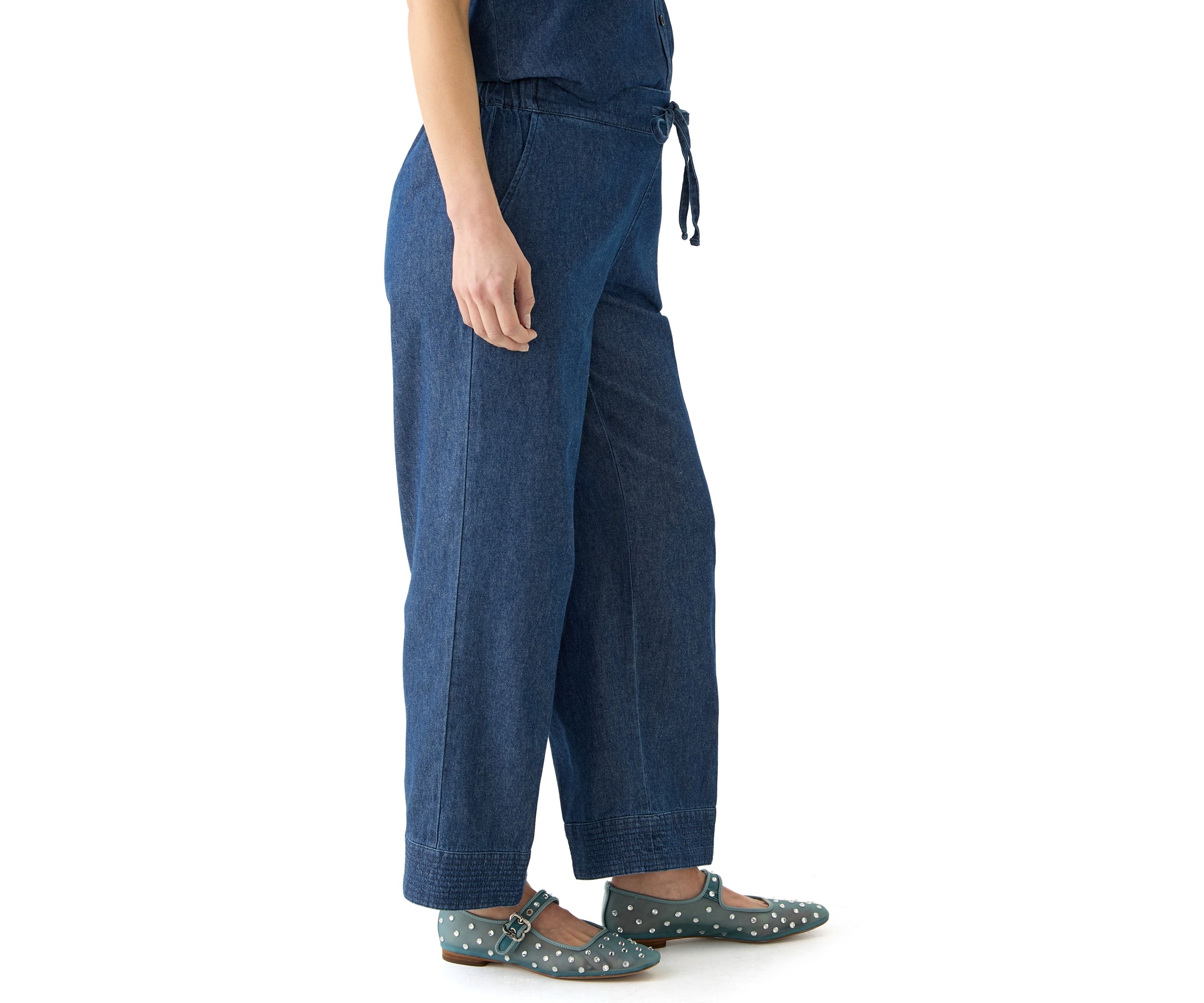 Petite Tie Waist Stitch Hem Pants