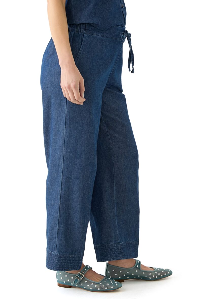 Petite Tie Waist Stitch Hem Pants