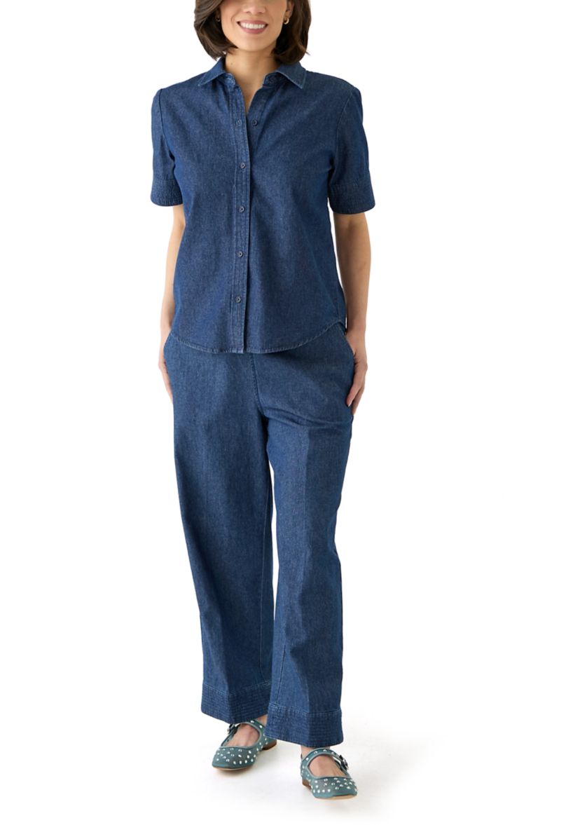 Petite Tie Waist Stitch Hem Pants