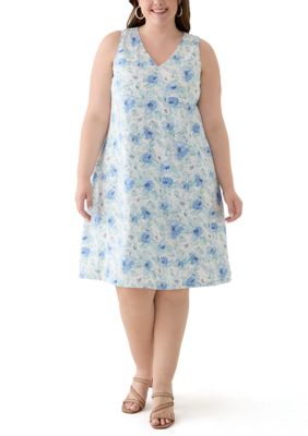 JONES NEW YORK Women's Plus Size Gina V-Neck Sleeveless Trapeze Woven Dress