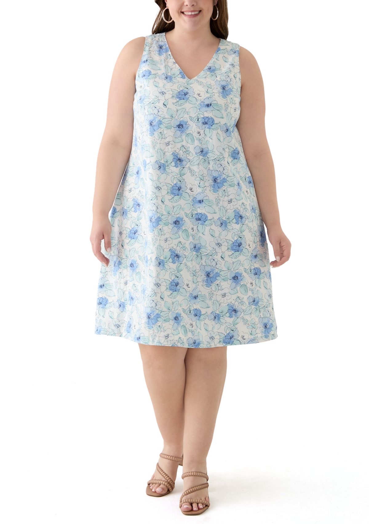 Plus Size Gina V-Neck Sleeveless Trapeze Woven Dress 